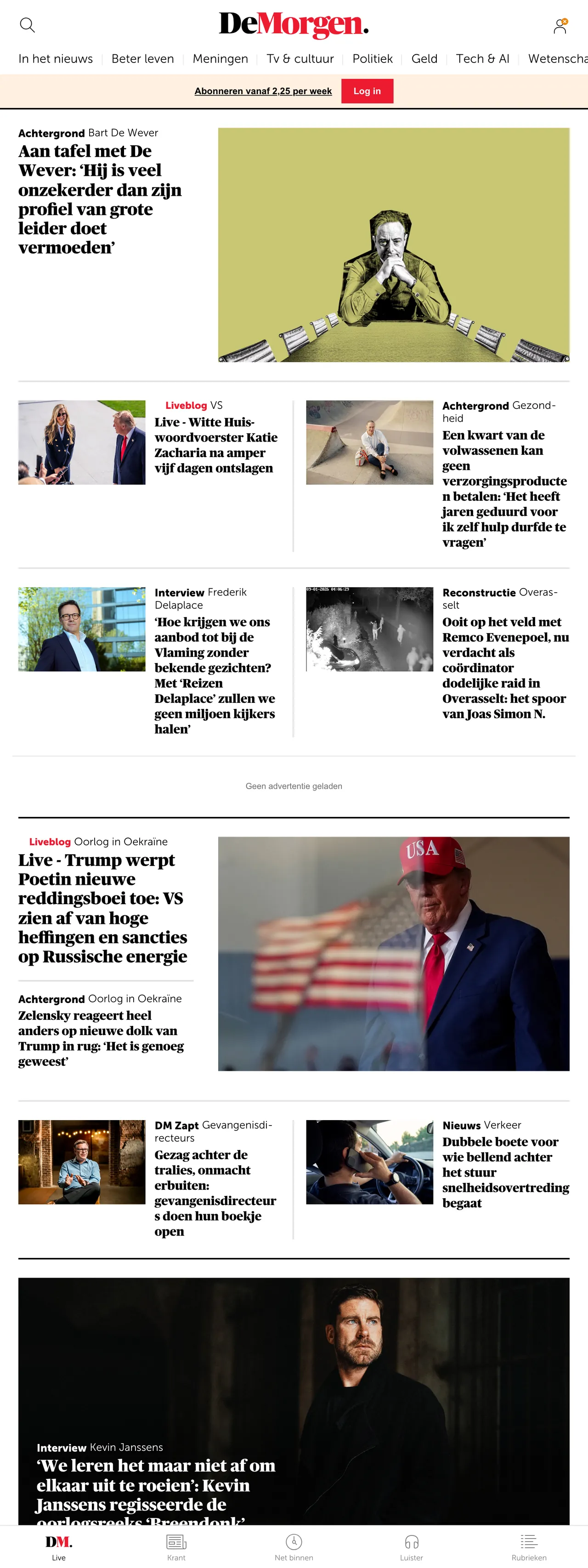 Screenshot of the De Morgen front page