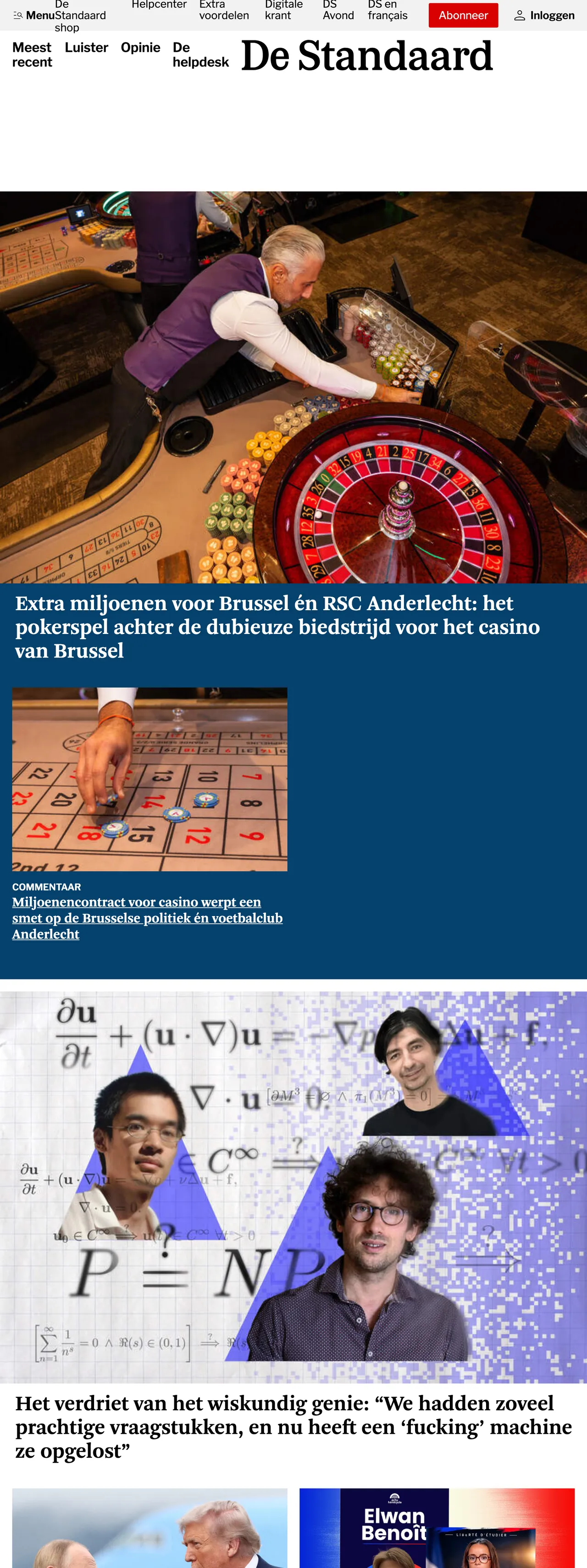 Screenshot of the De Standaard front page