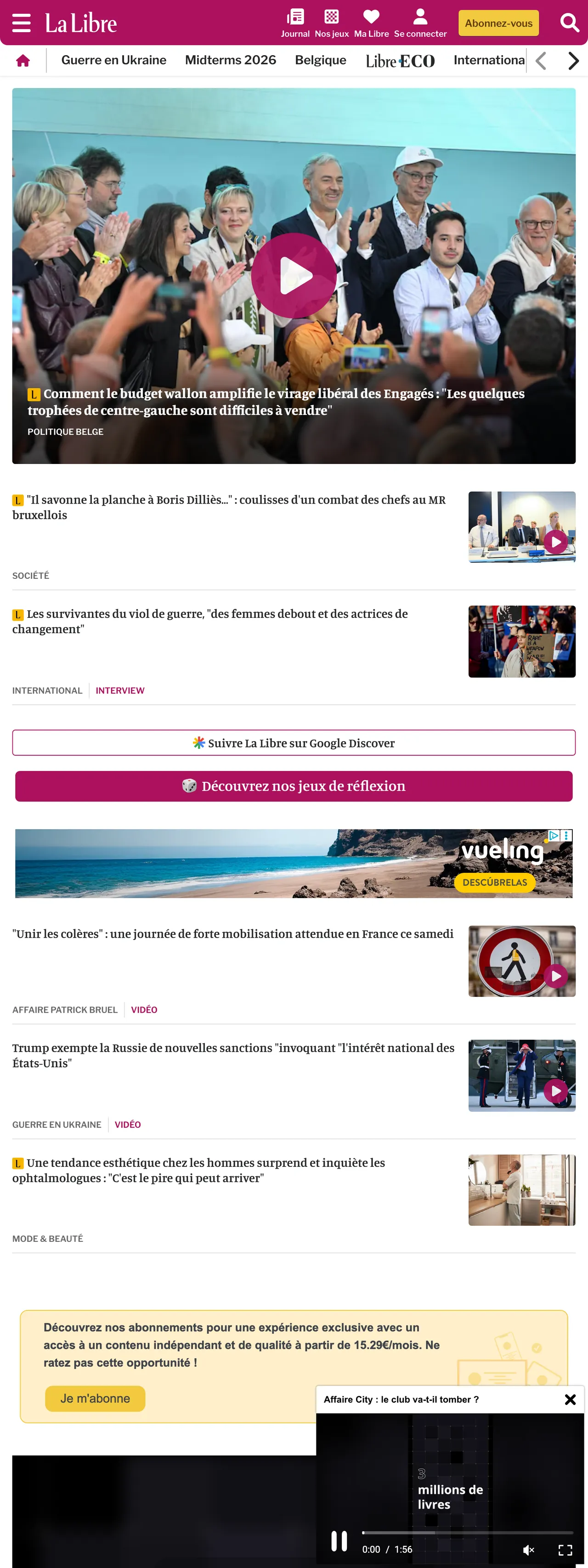 Screenshot of the La Libre front page