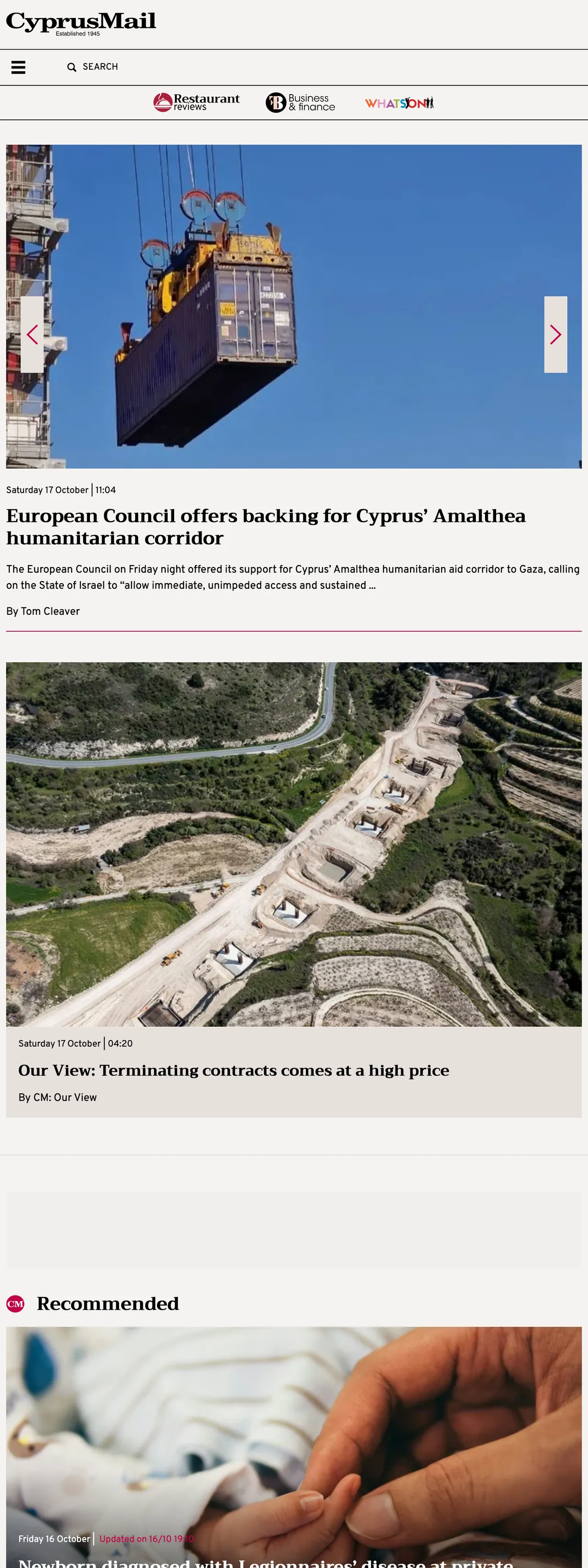Screenshot of the Cyprus Mail front page