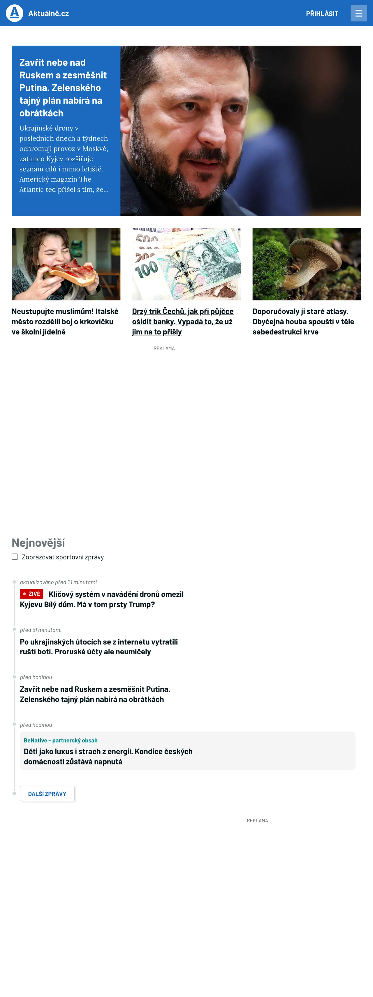 Screenshot of the Aktuálně.cz front page