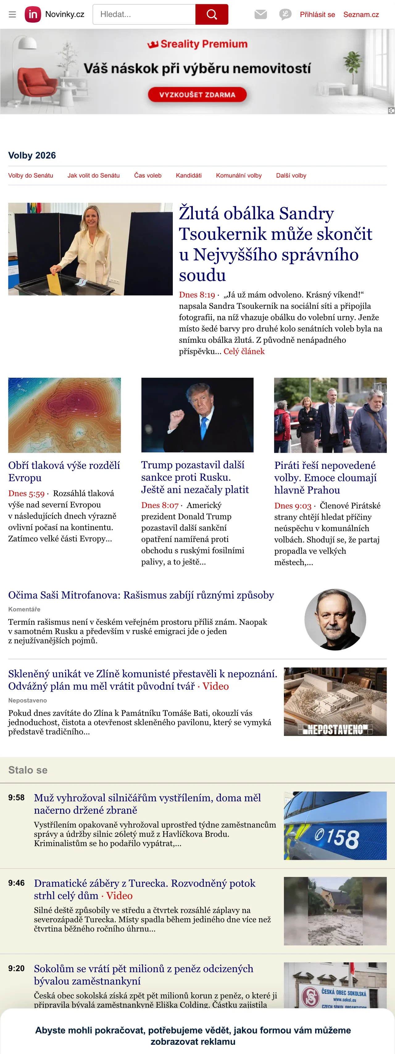 Screenshot of the Novinky.cz front page