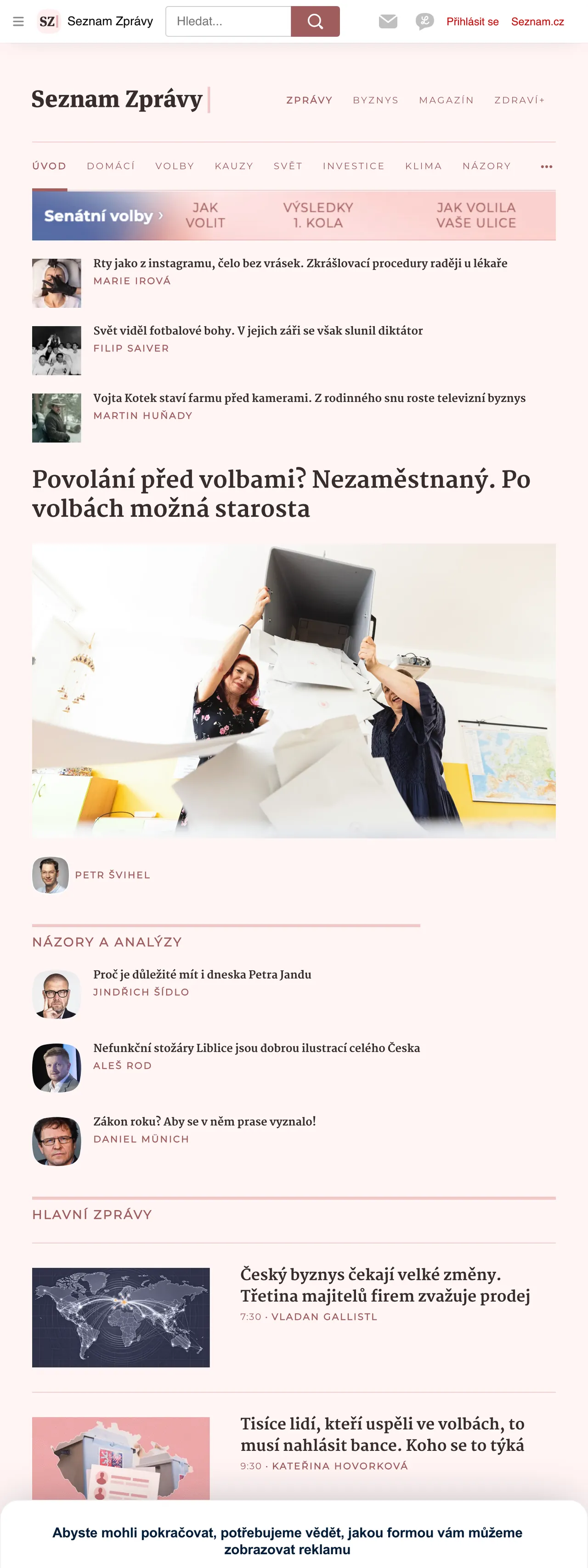 Screenshot of the Seznam Zprávy front page