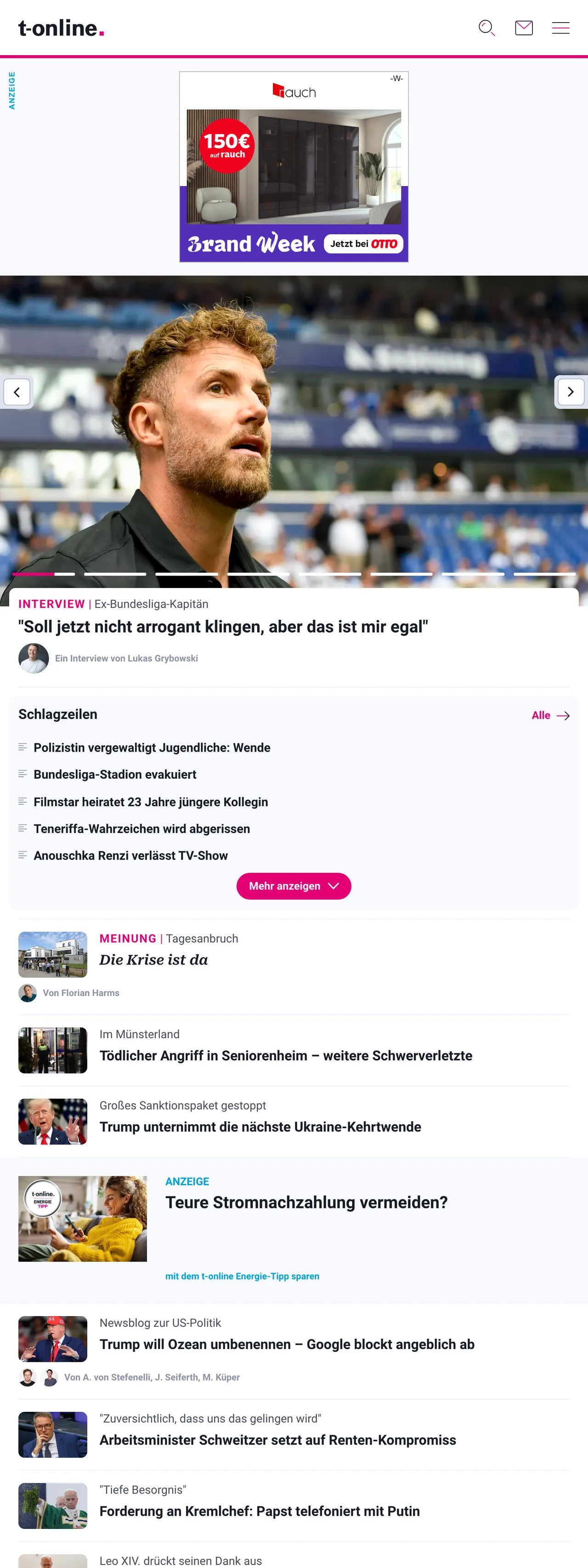 Screenshot of the t-online front page