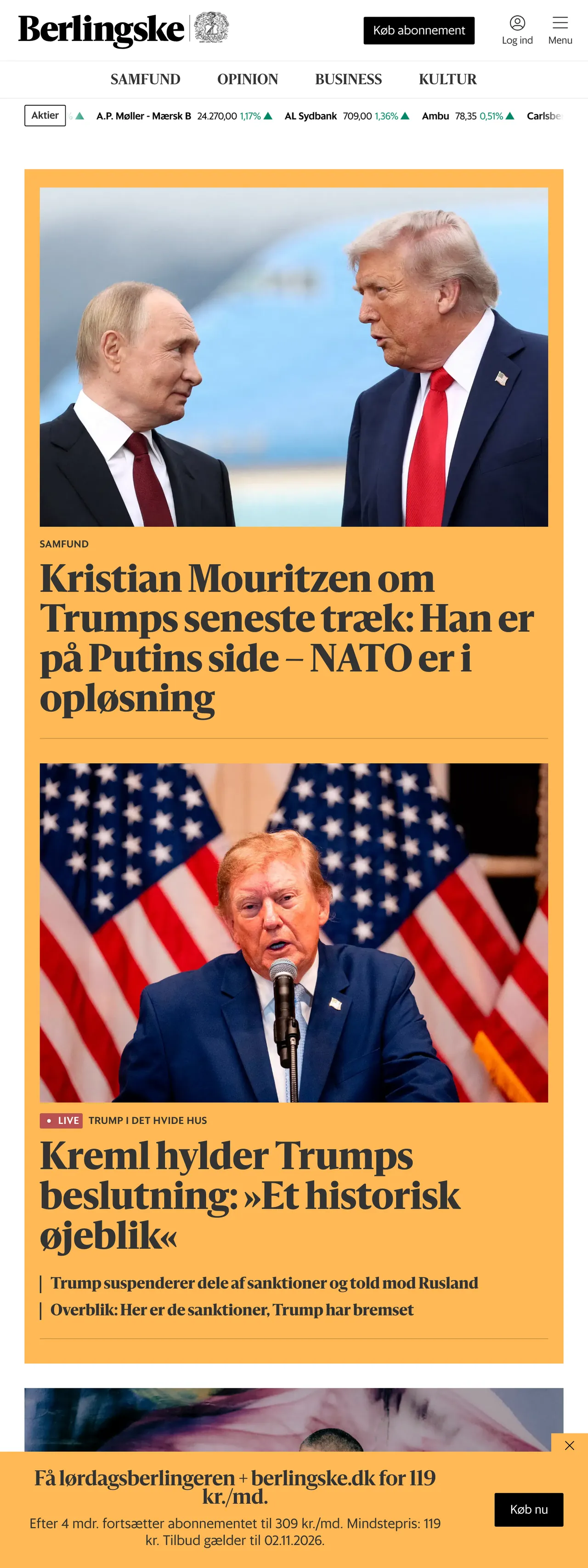 Screenshot of the Berlingske front page