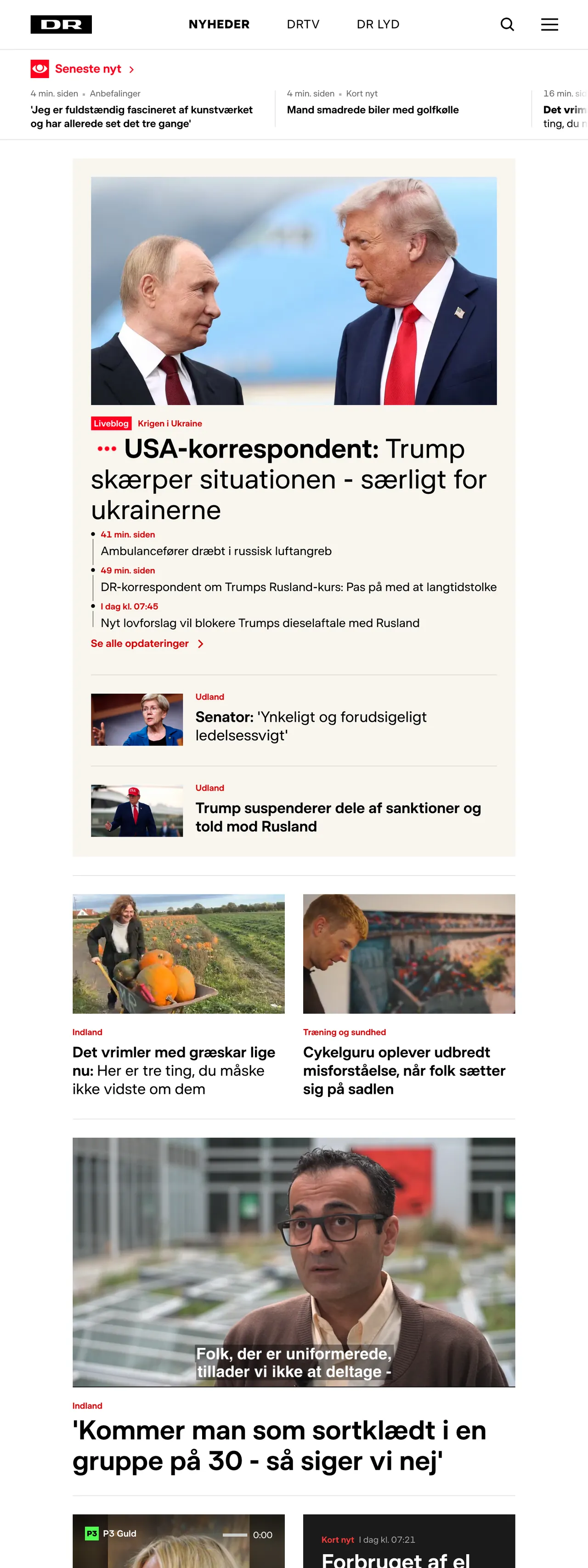 Screenshot of the DR front page