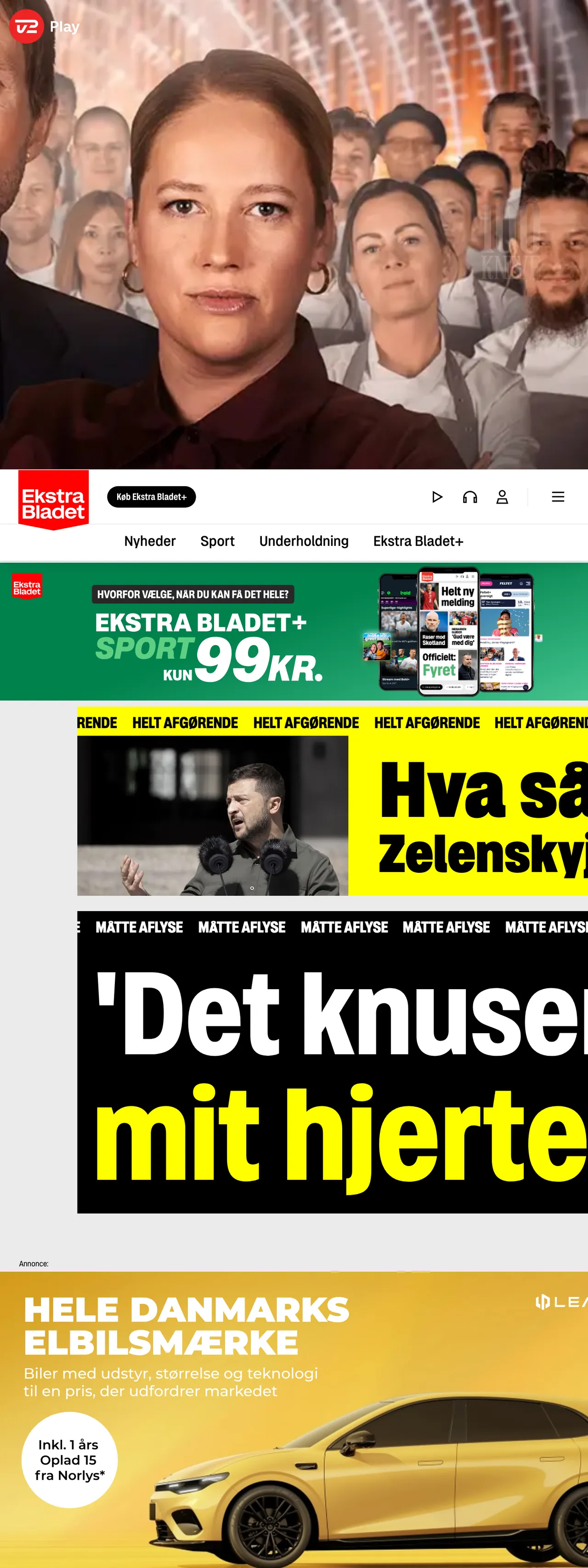 Screenshot of the Ekstra Bladet front page