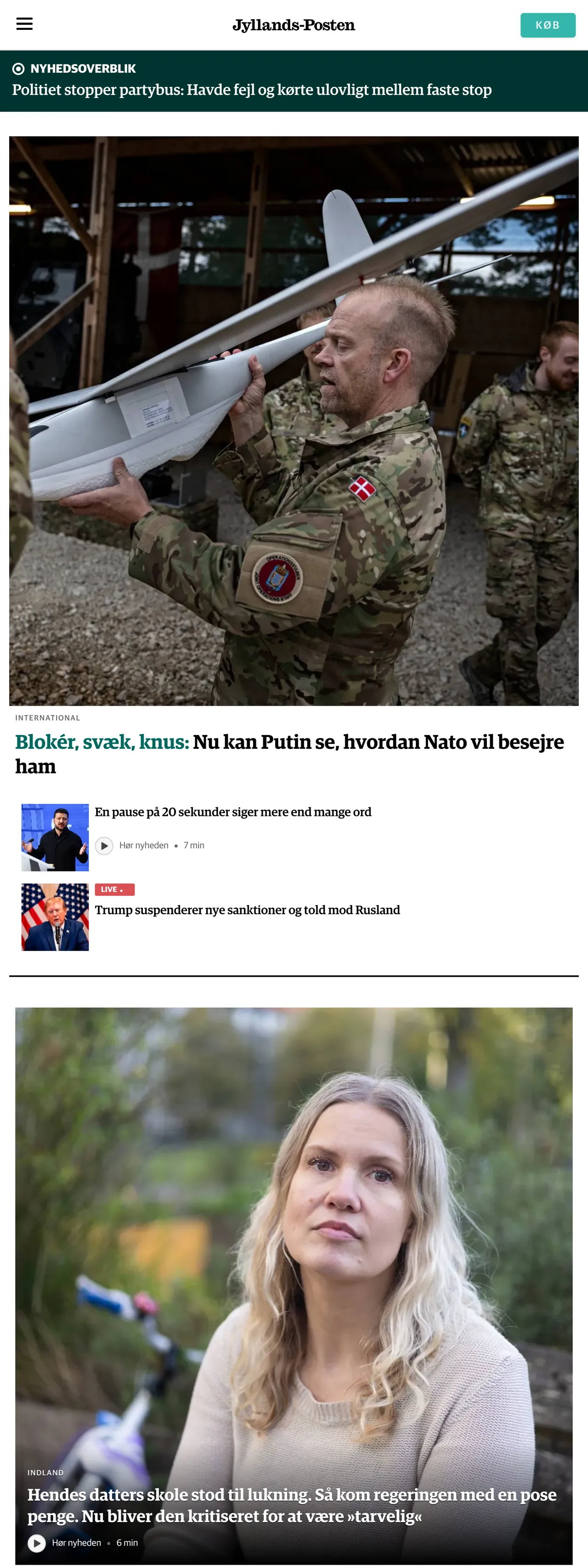 Screenshot of the Jyllands-Posten front page