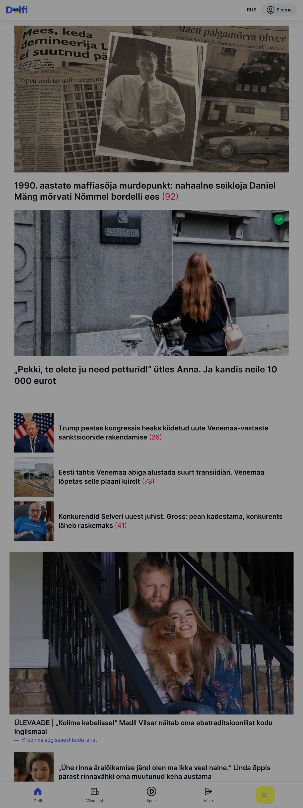 Screenshot of the Delfi front page