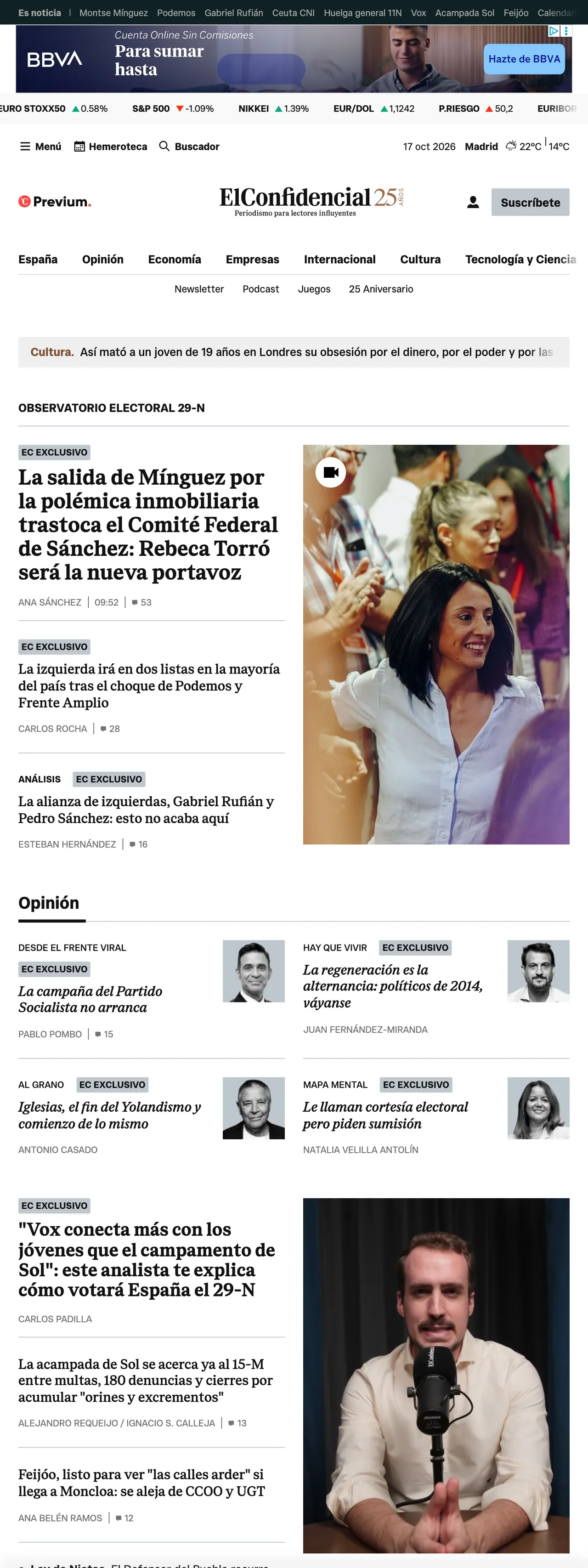 Screenshot of the El Confidencial front page