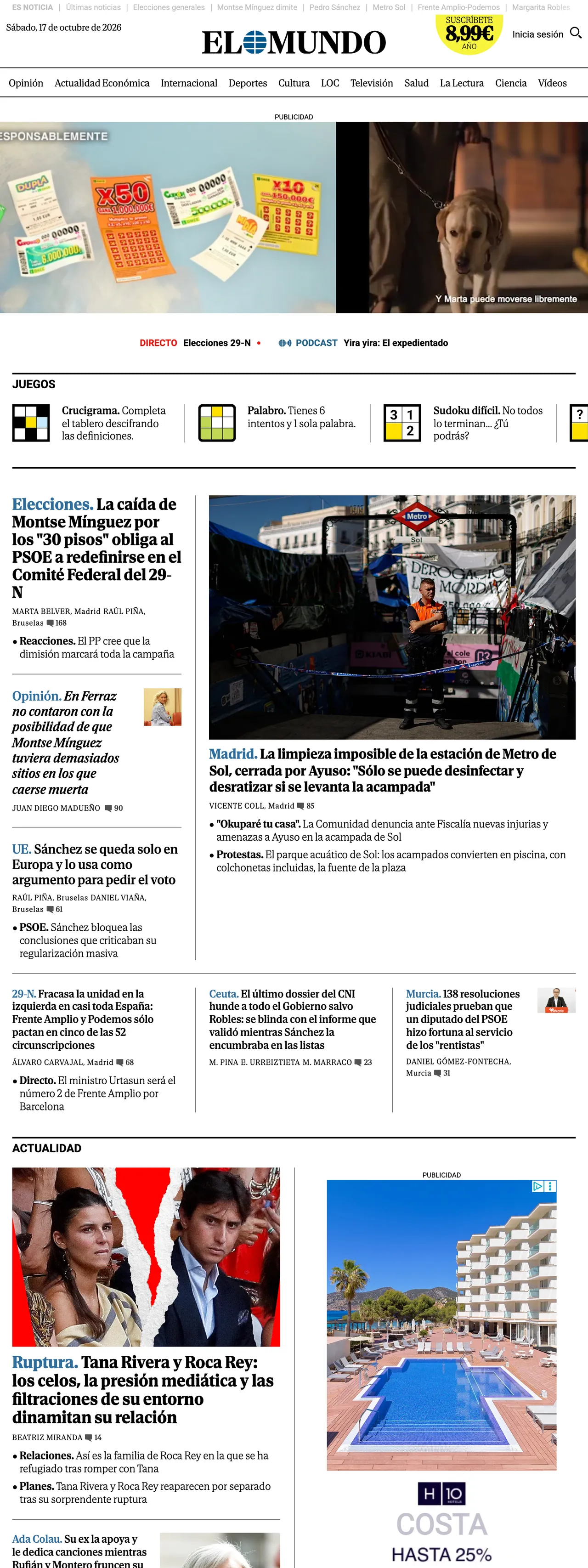 Screenshot of the El Mundo front page
