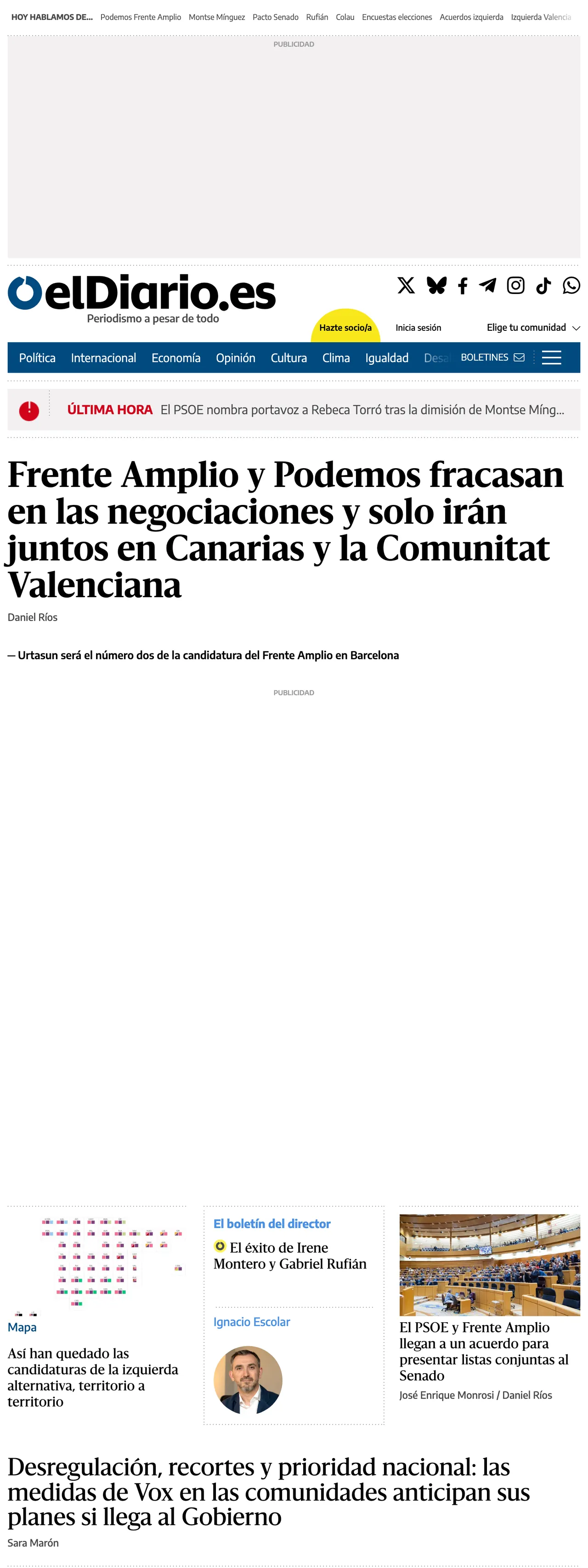 Screenshot of the elDiario.es front page