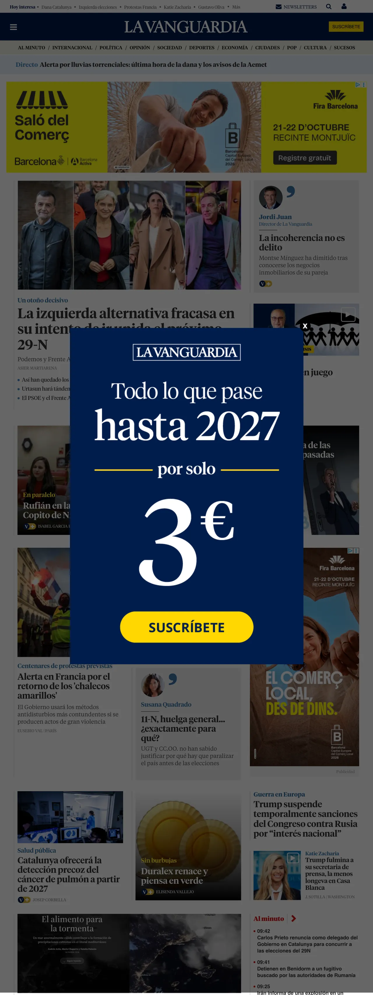 Screenshot of the La Vanguardia front page