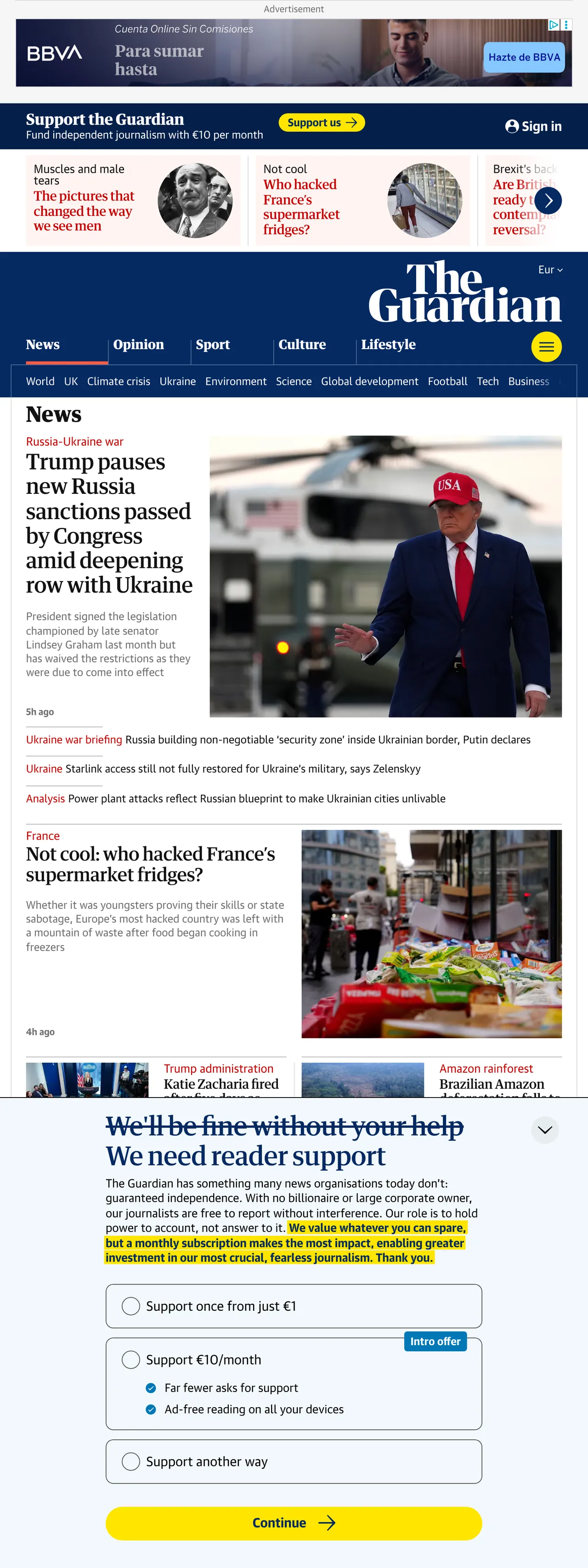Screenshot of the The Guardian front page