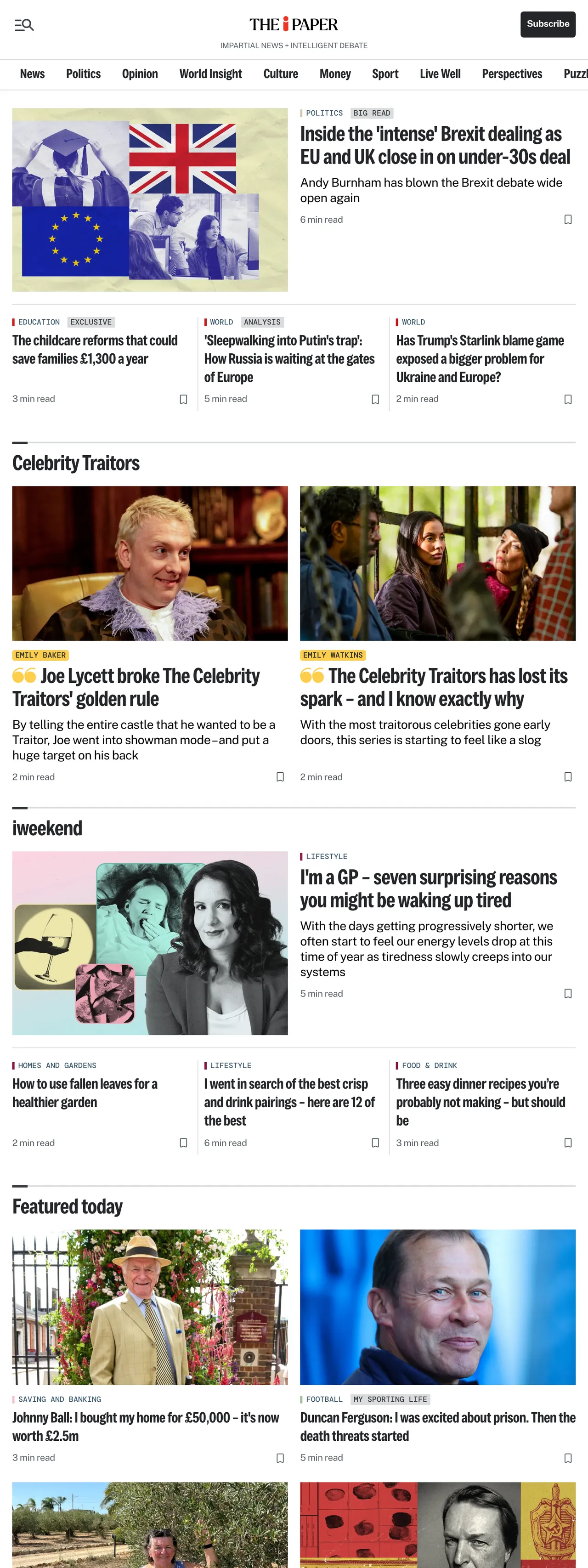 Screenshot of the The i Paper front page