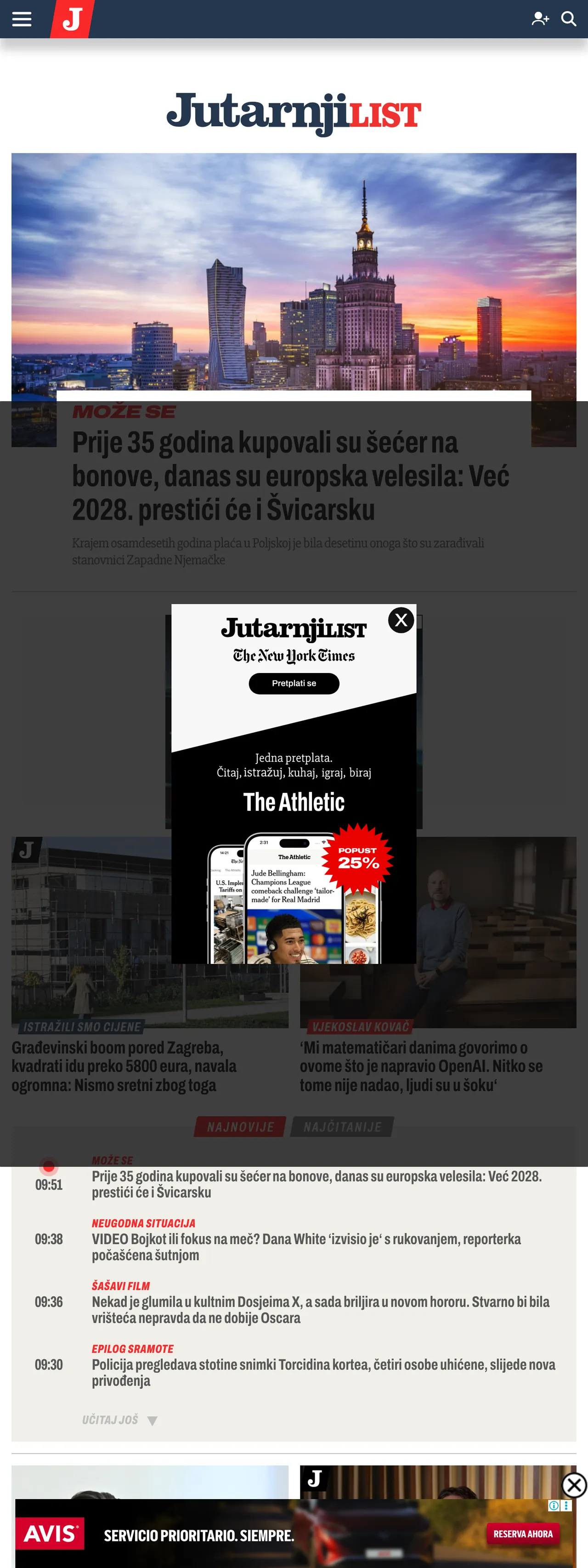 Screenshot of the Jutarnji list front page