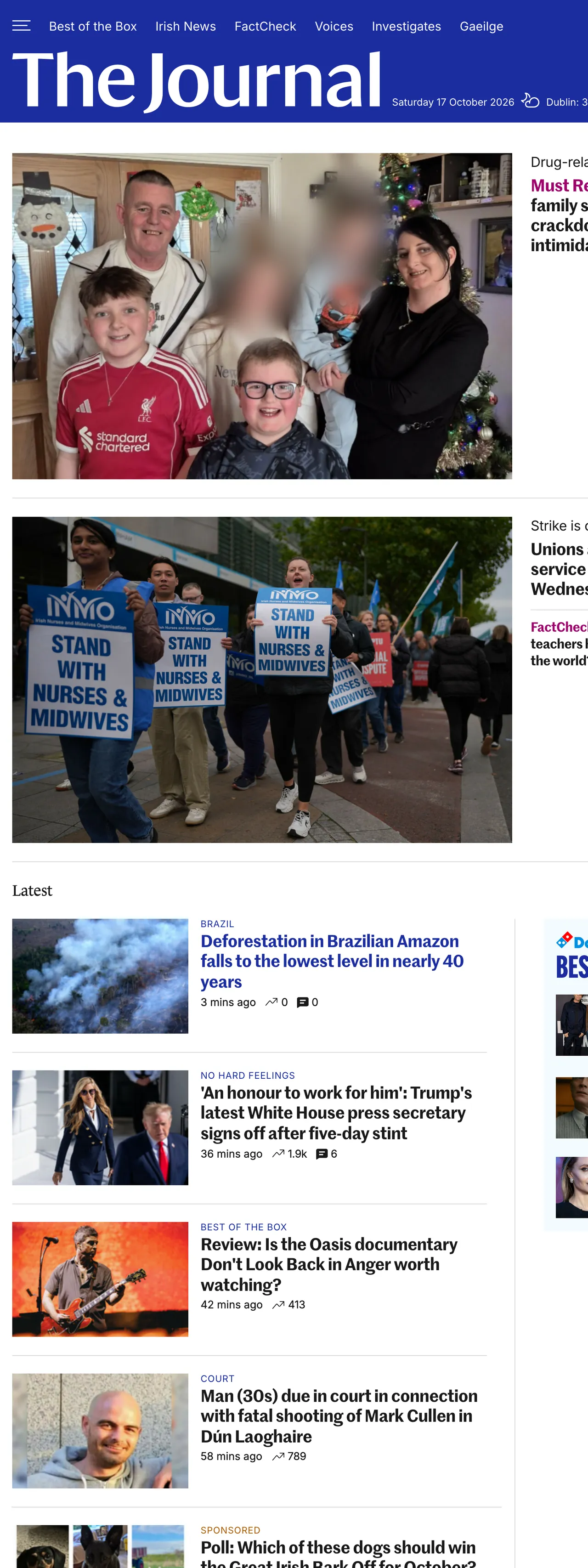 Screenshot of the TheJournal.ie front page