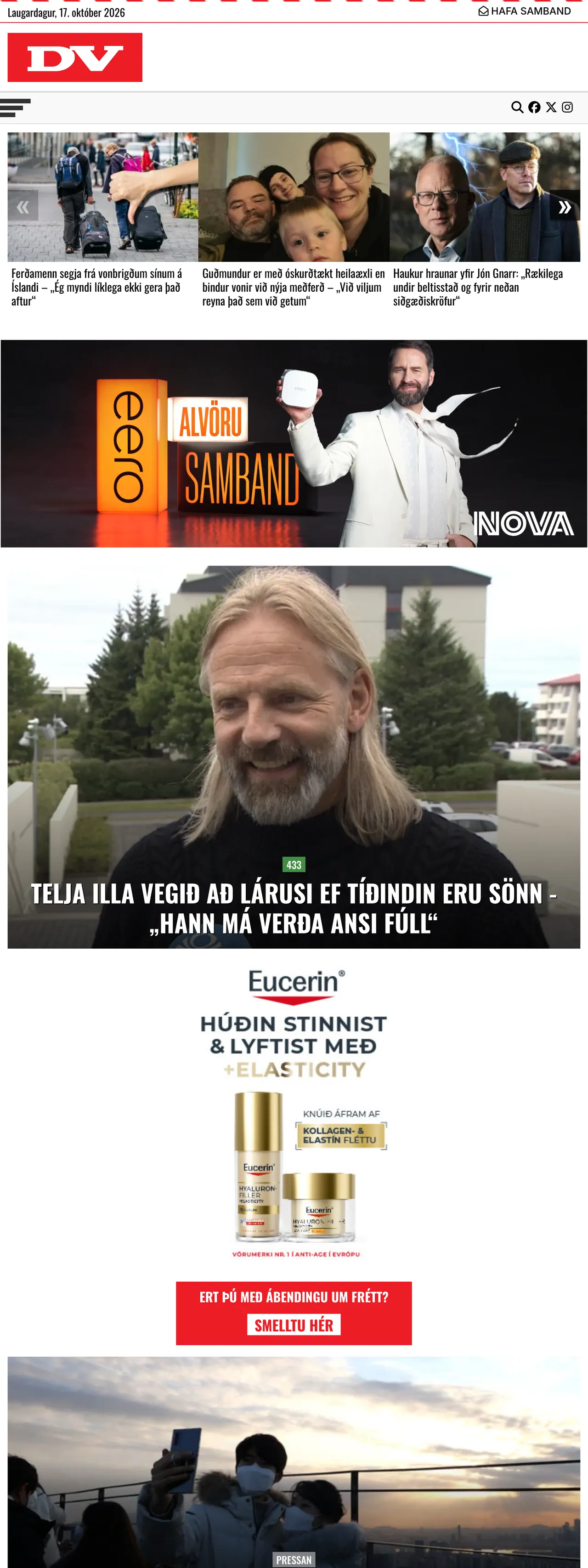 Screenshot of the DV front page