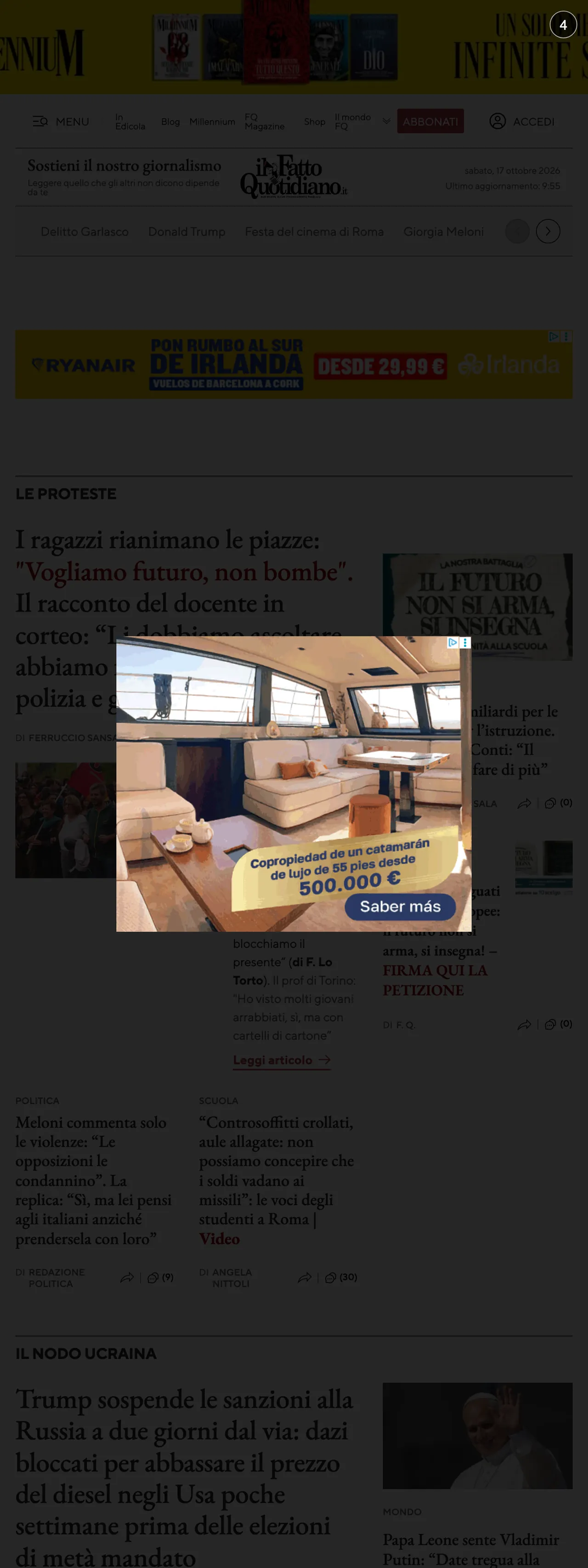 Screenshot of the Il Fatto Quotidiano front page