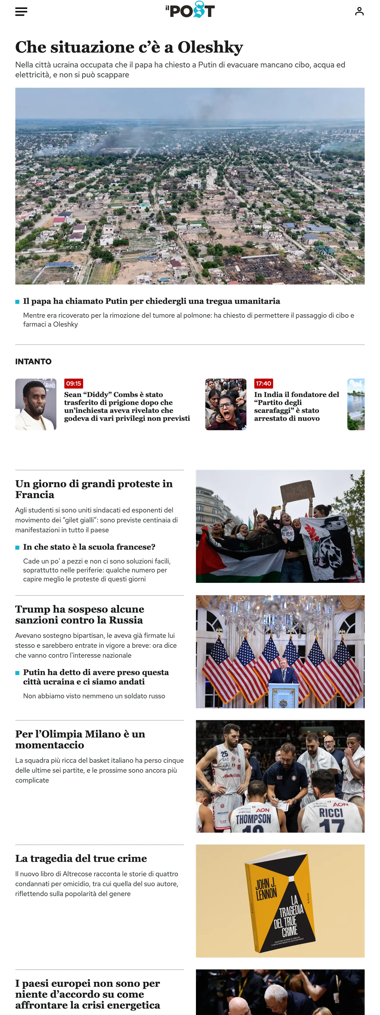 Screenshot of the Il Post front page