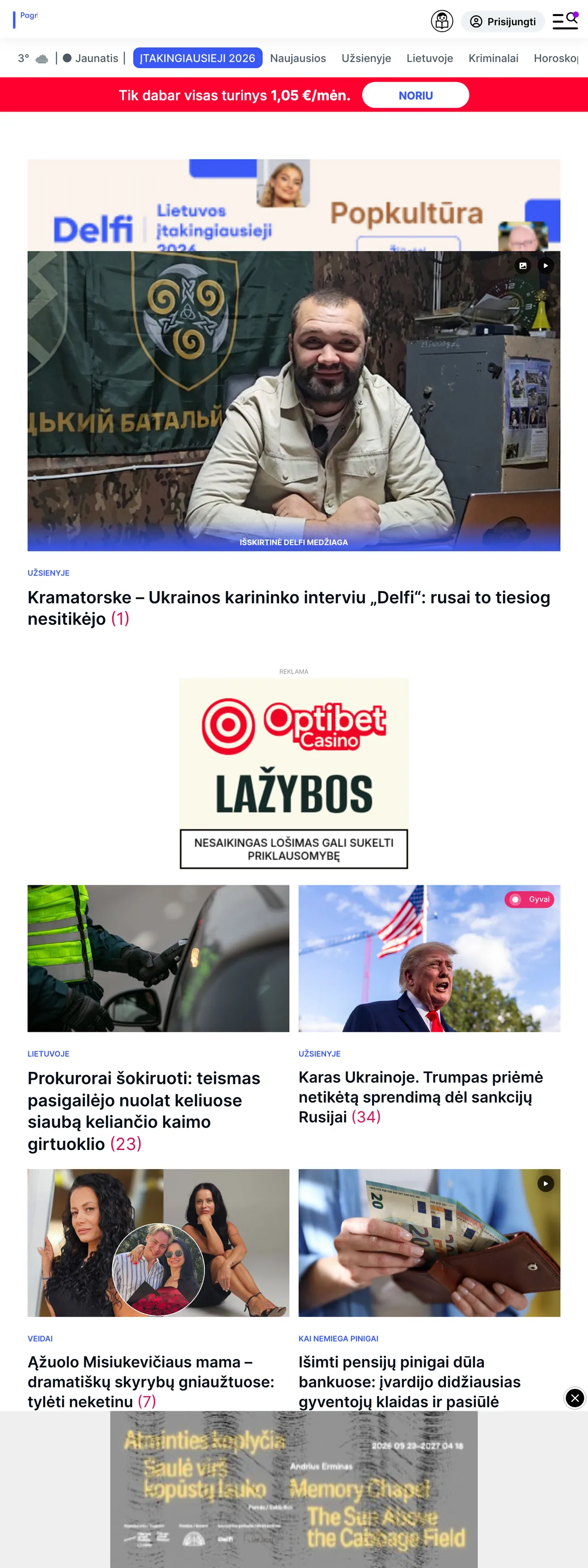 Screenshot of the Delfi front page