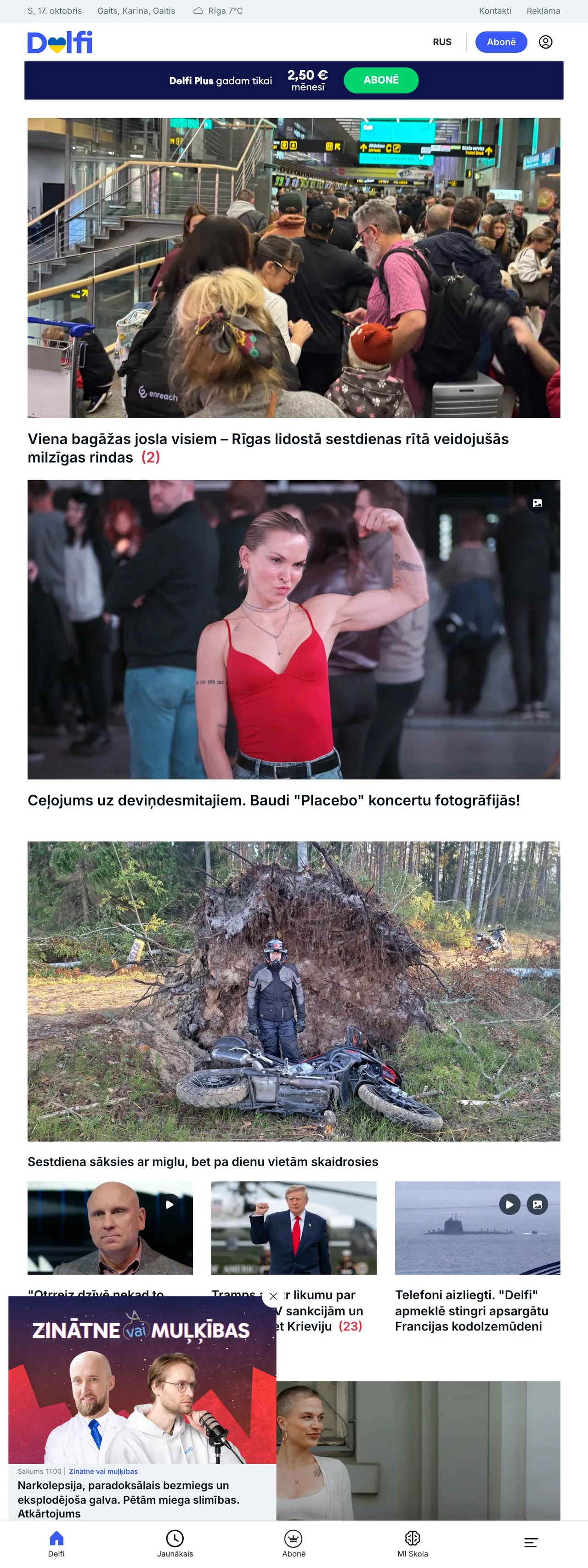 Screenshot of the Delfi front page
