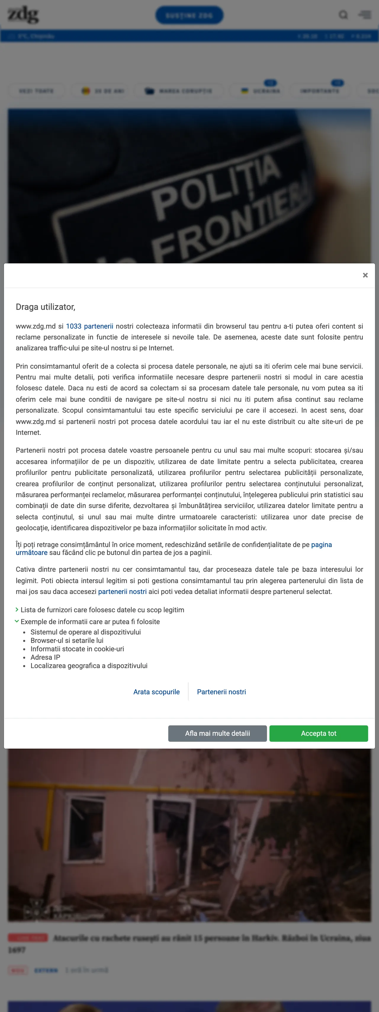 Screenshot of the Ziarul de Gardă front page