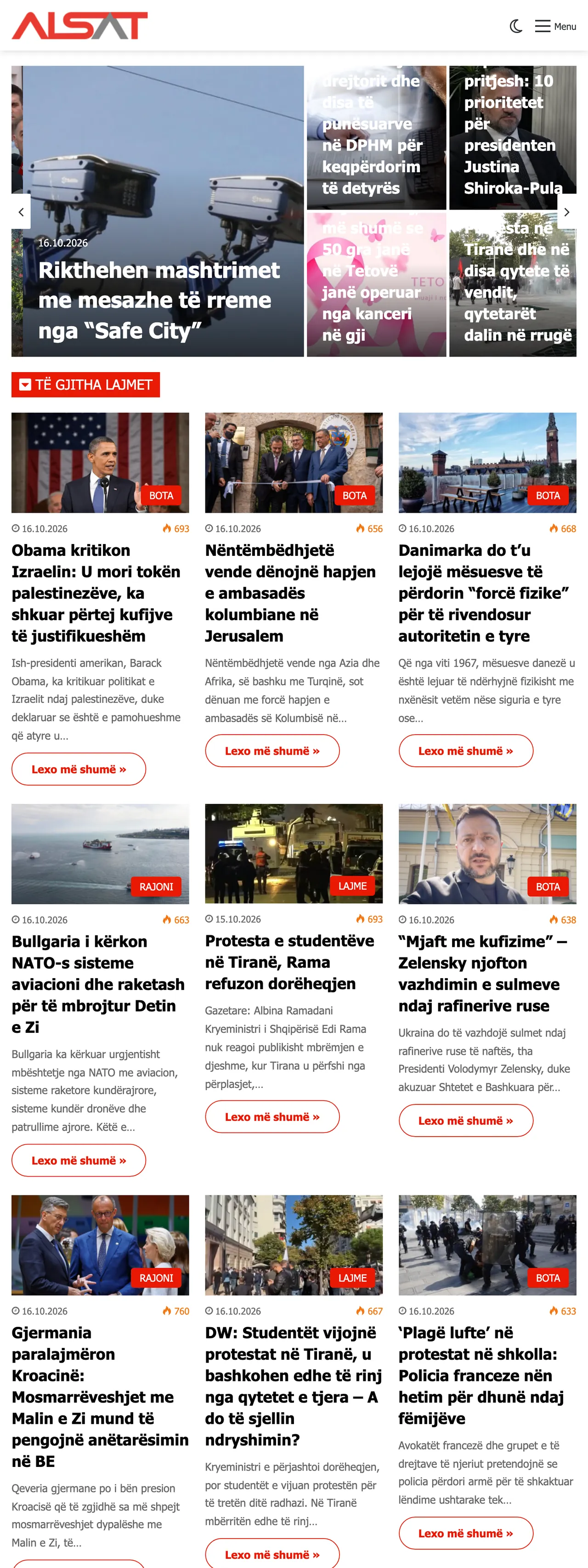Screenshot of the ALSAT front page