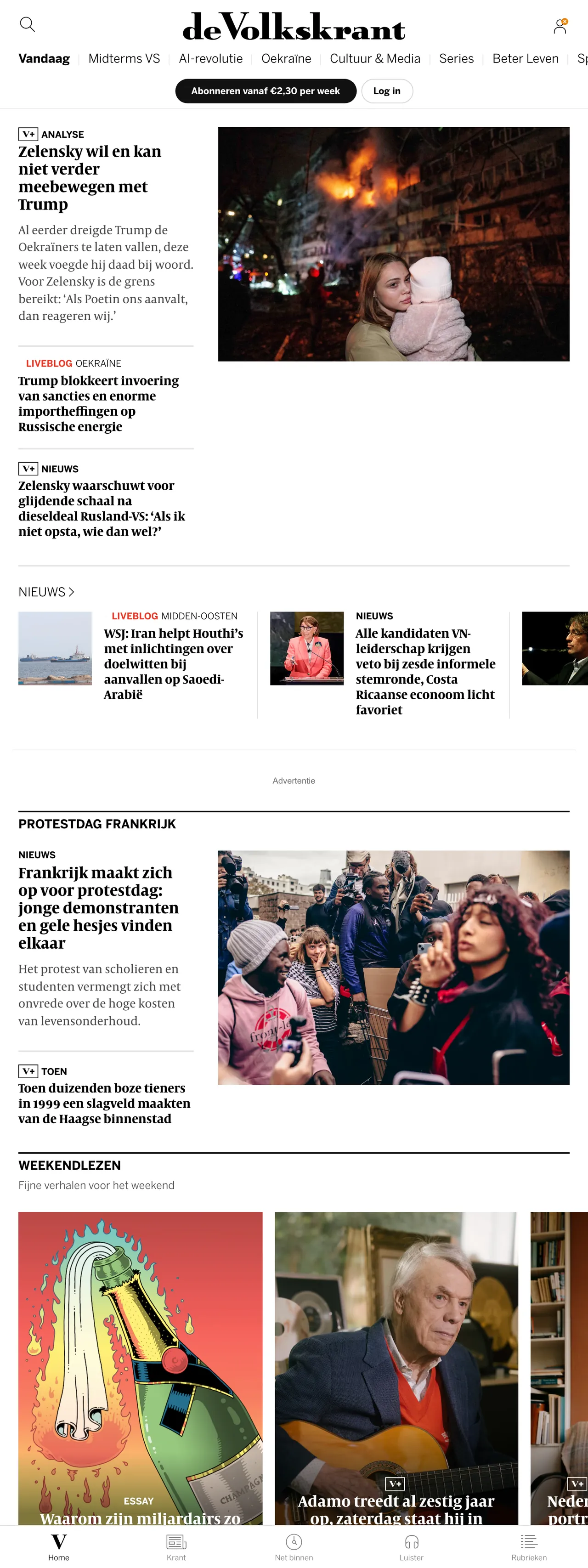 Screenshot of the de Volkskrant front page