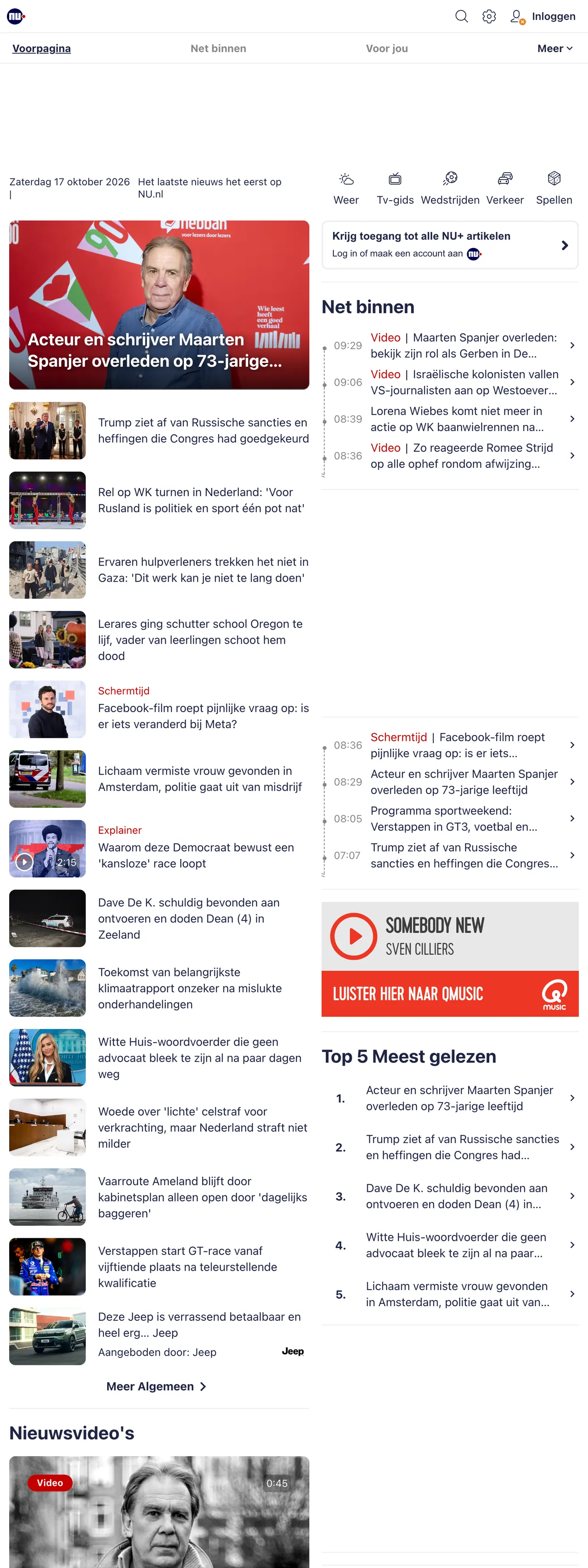 Screenshot of the NU.nl front page