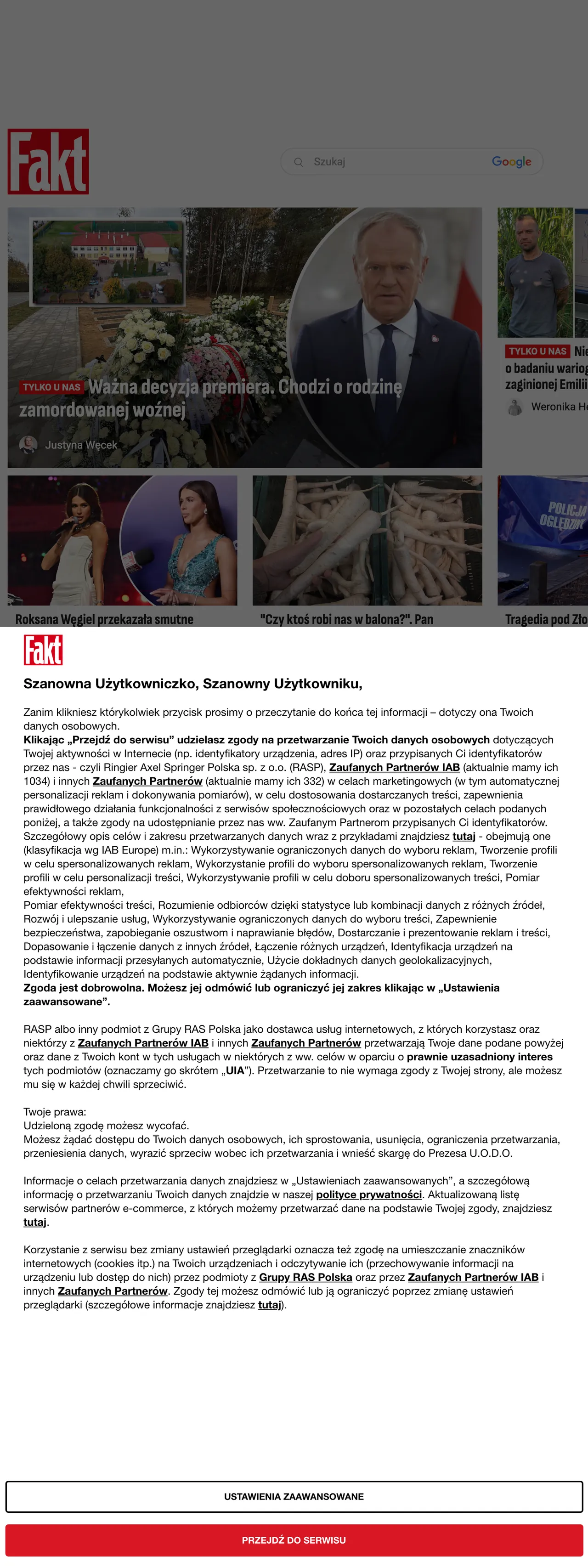 Screenshot of the Fakt front page