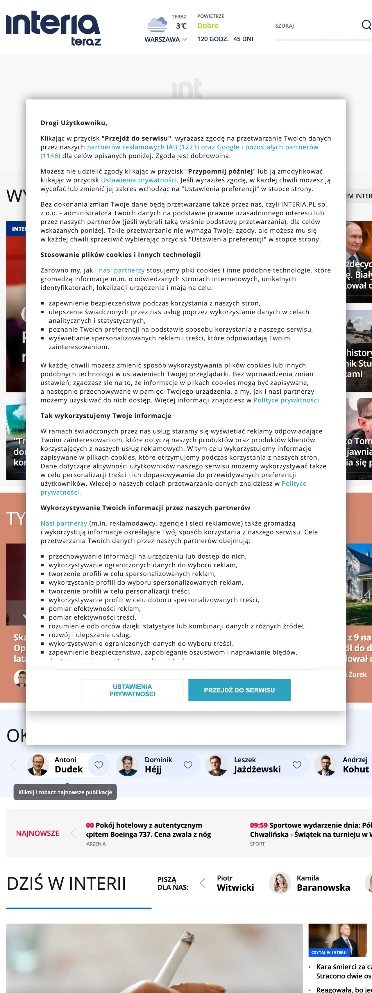 Screenshot of the Interia front page