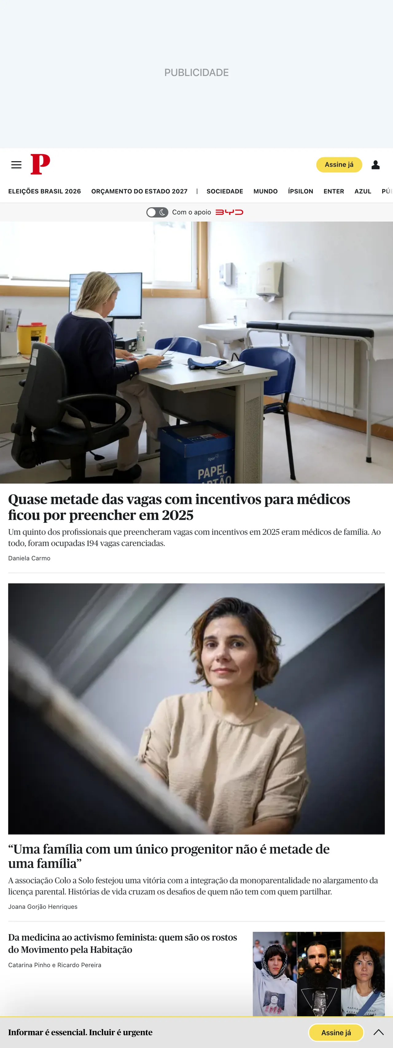 Screenshot of the Público front page
