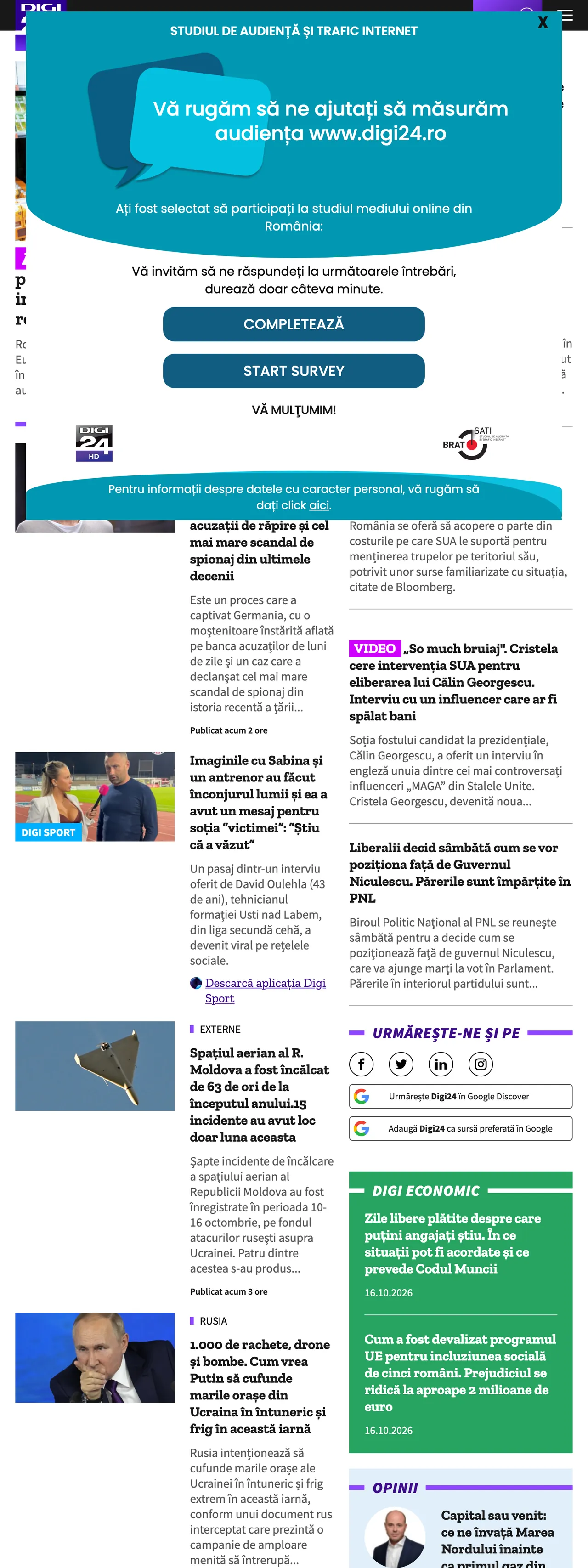 Screenshot of the Digi24 front page