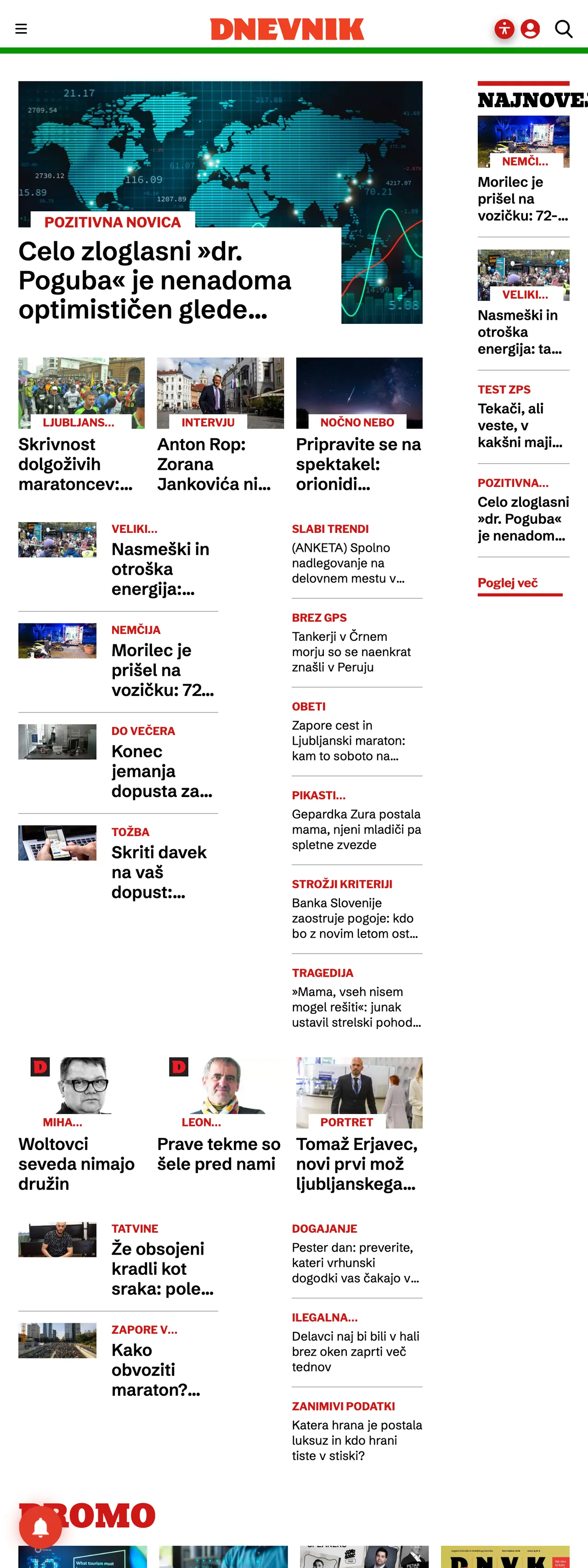 Screenshot of the Dnevnik front page