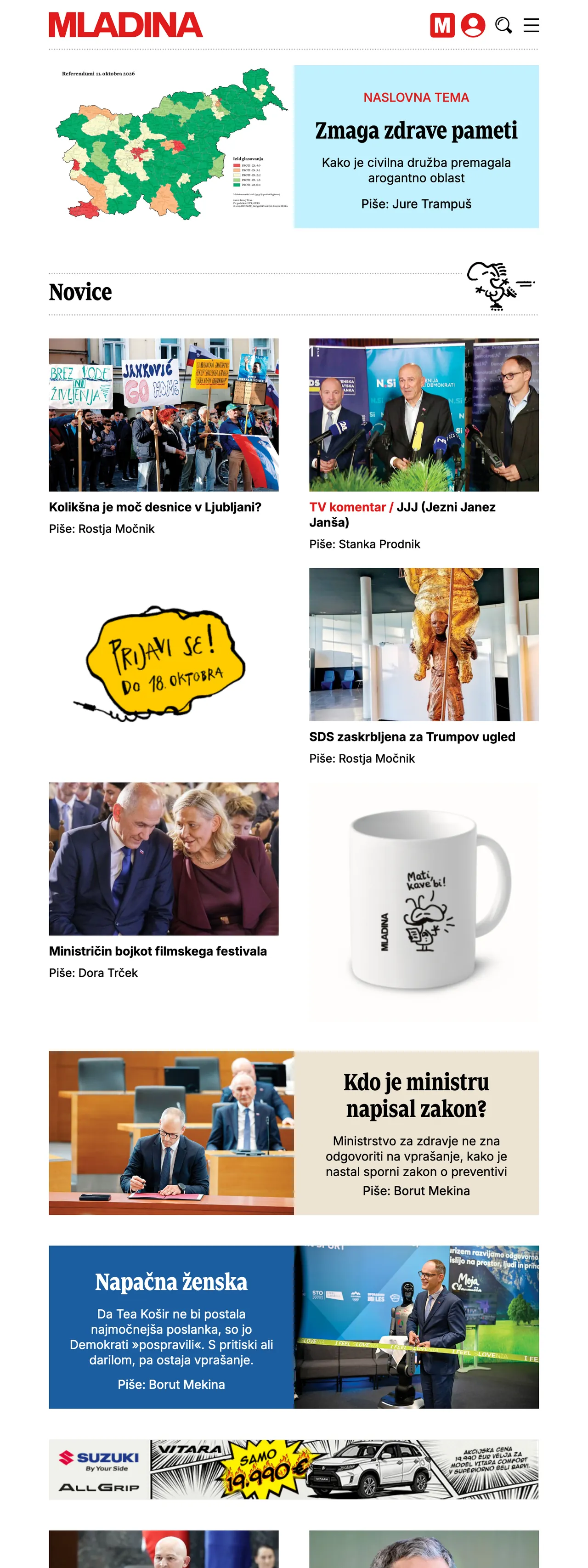 Screenshot of the Mladina front page