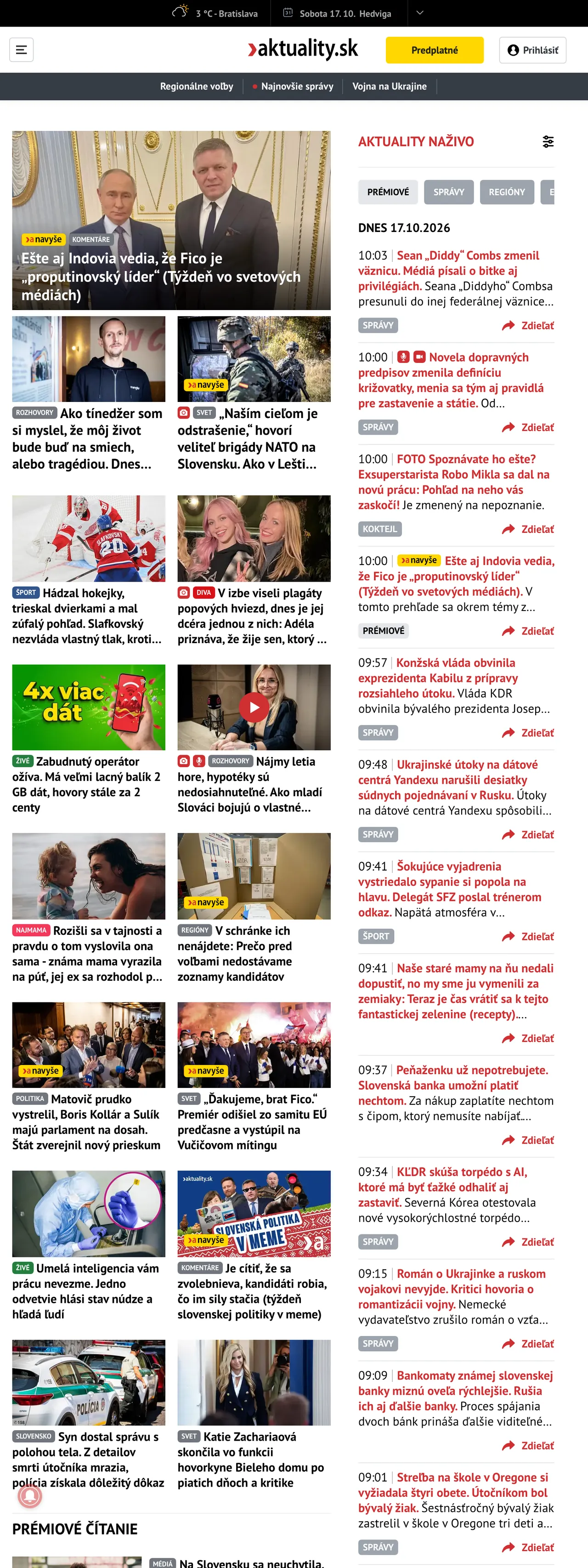 Screenshot of the Aktuality.sk front page