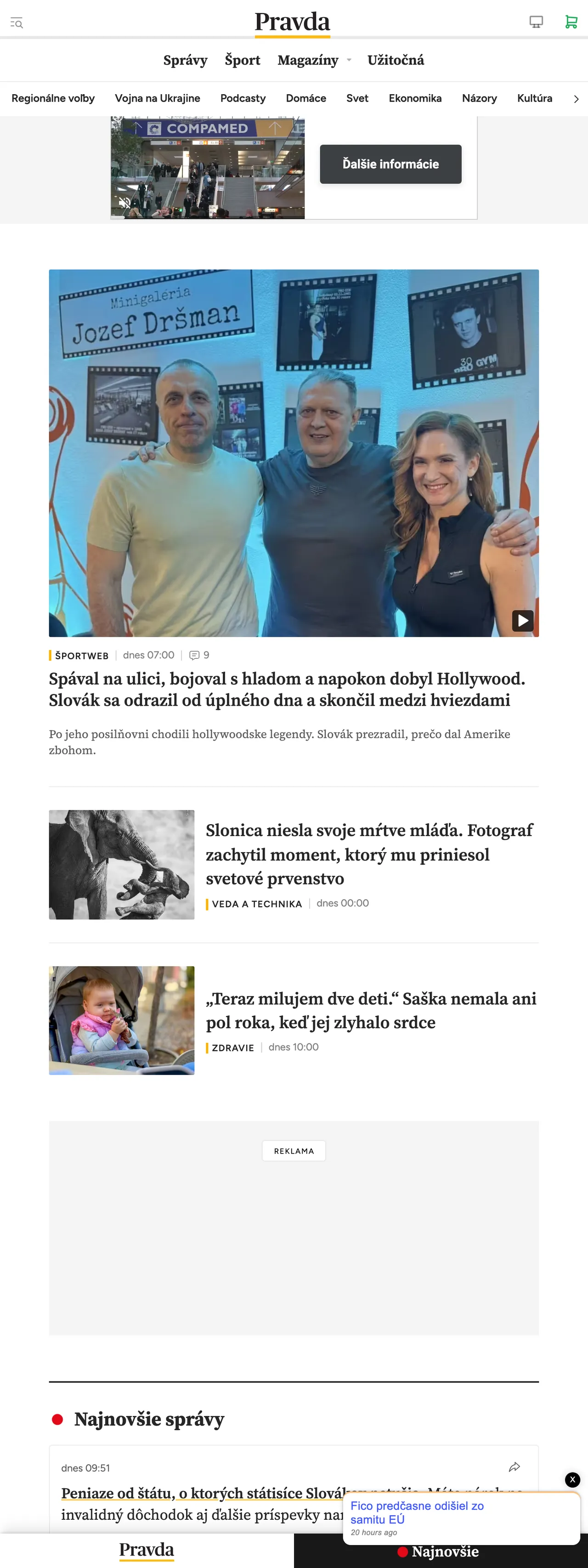 Screenshot of the Pravda front page