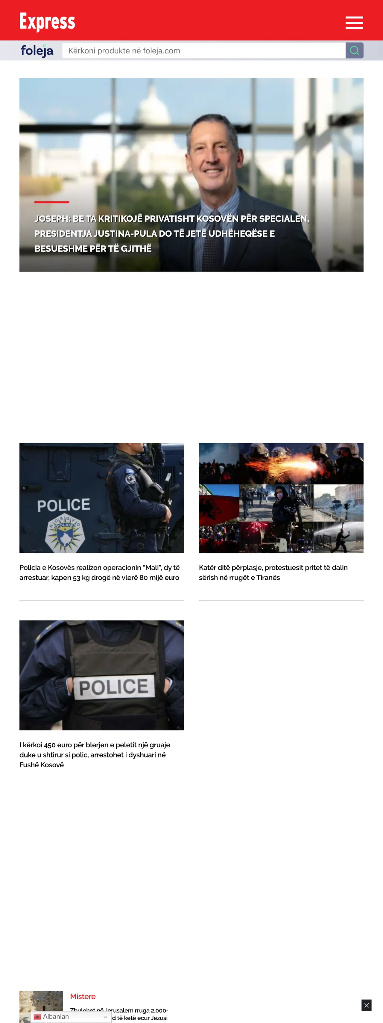 Screenshot of the Gazeta Express front page