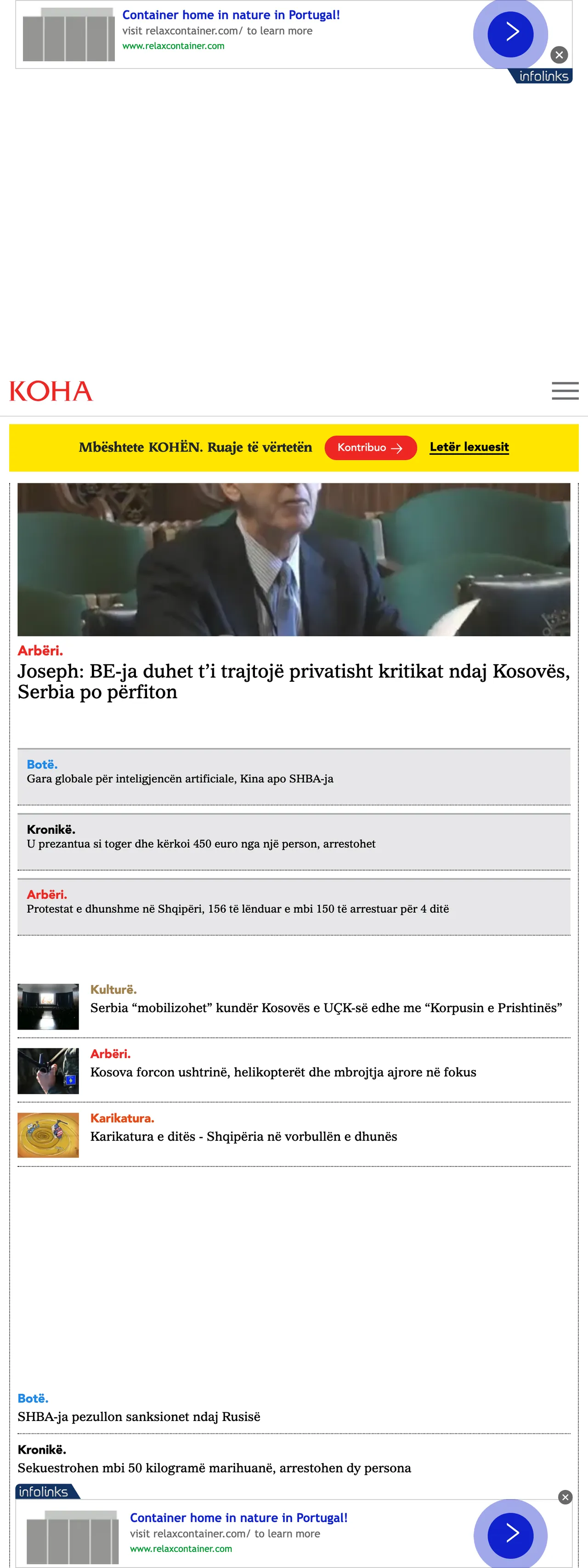 Screenshot of the Koha Ditore front page