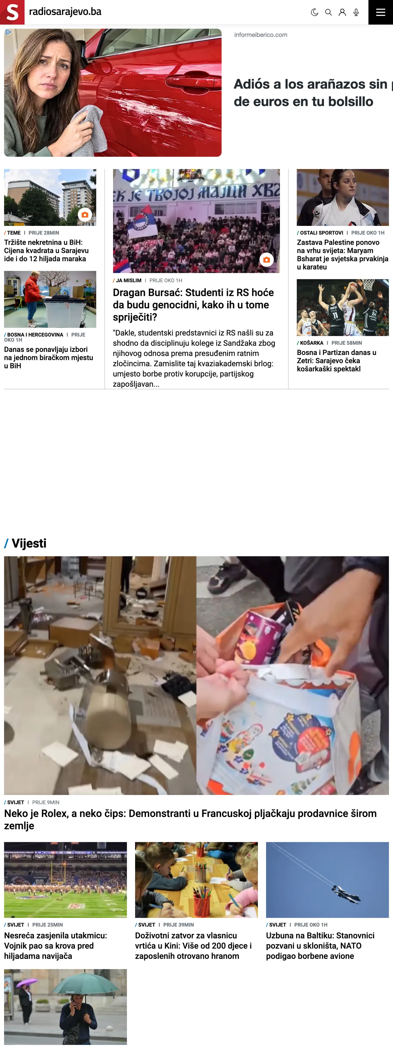 Screenshot of the Radio Sarajevo front page