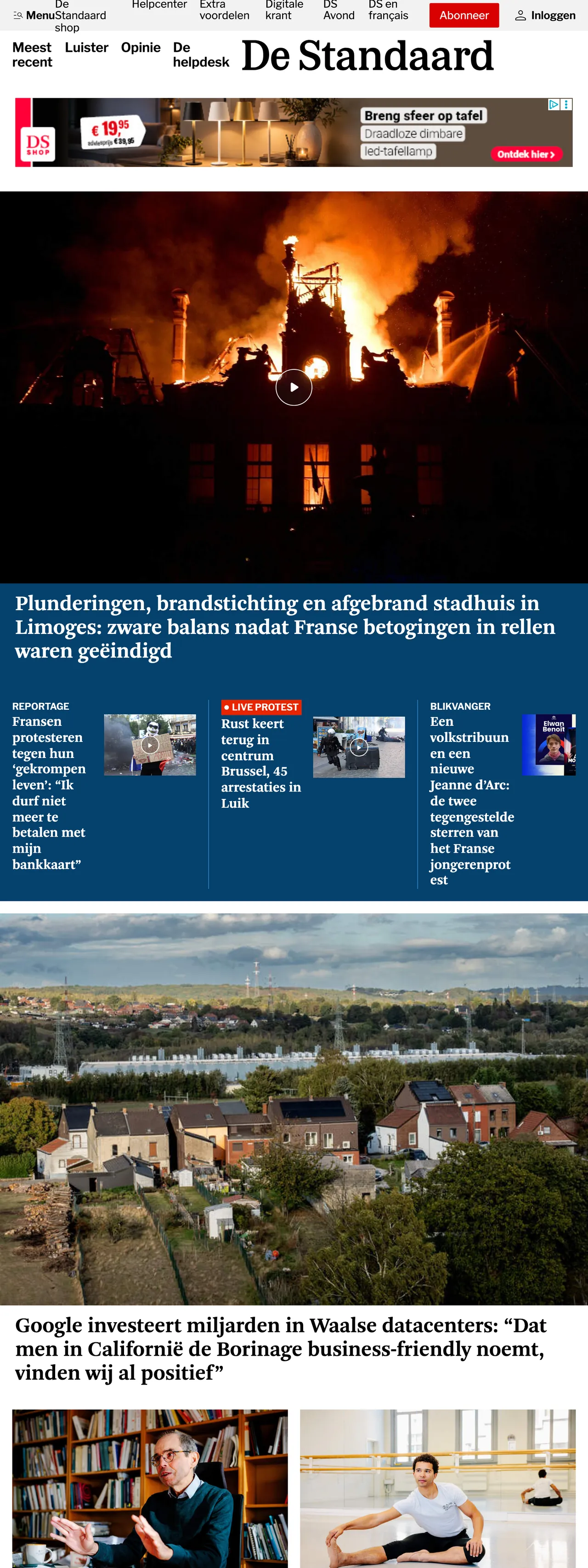 Screenshot of the De Standaard front page