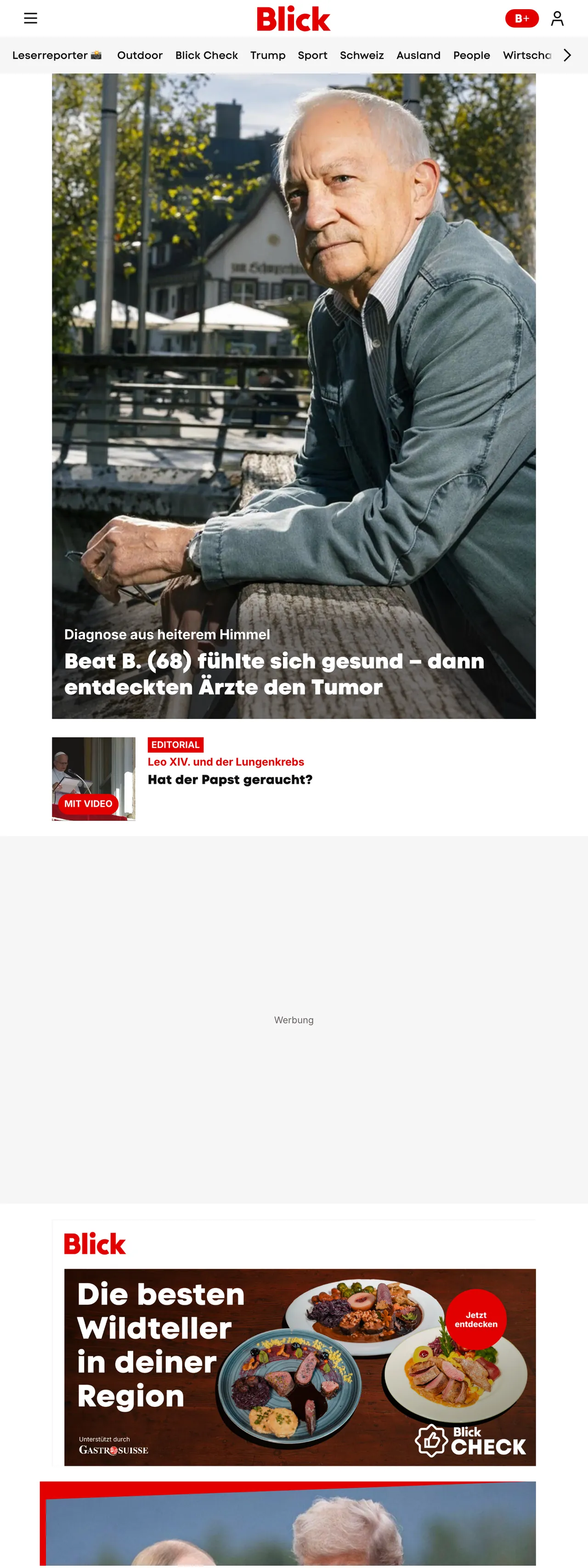 Screenshot of the Blick front page