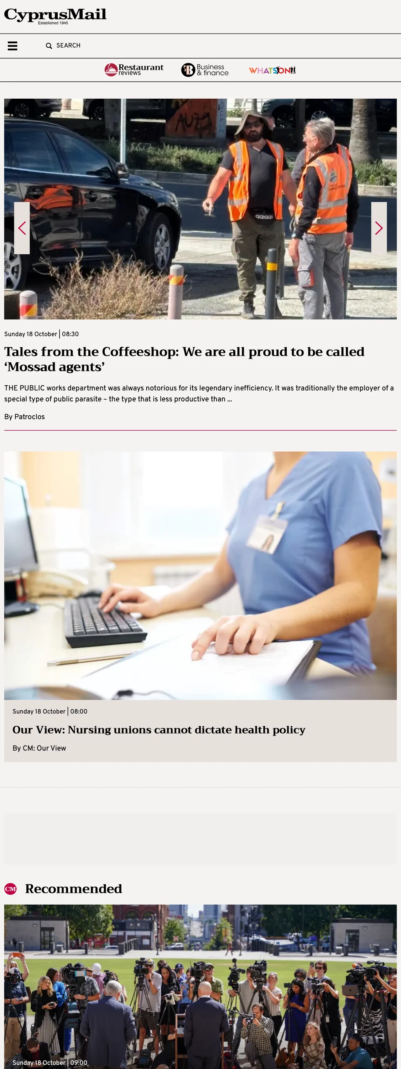 Screenshot of the Cyprus Mail front page