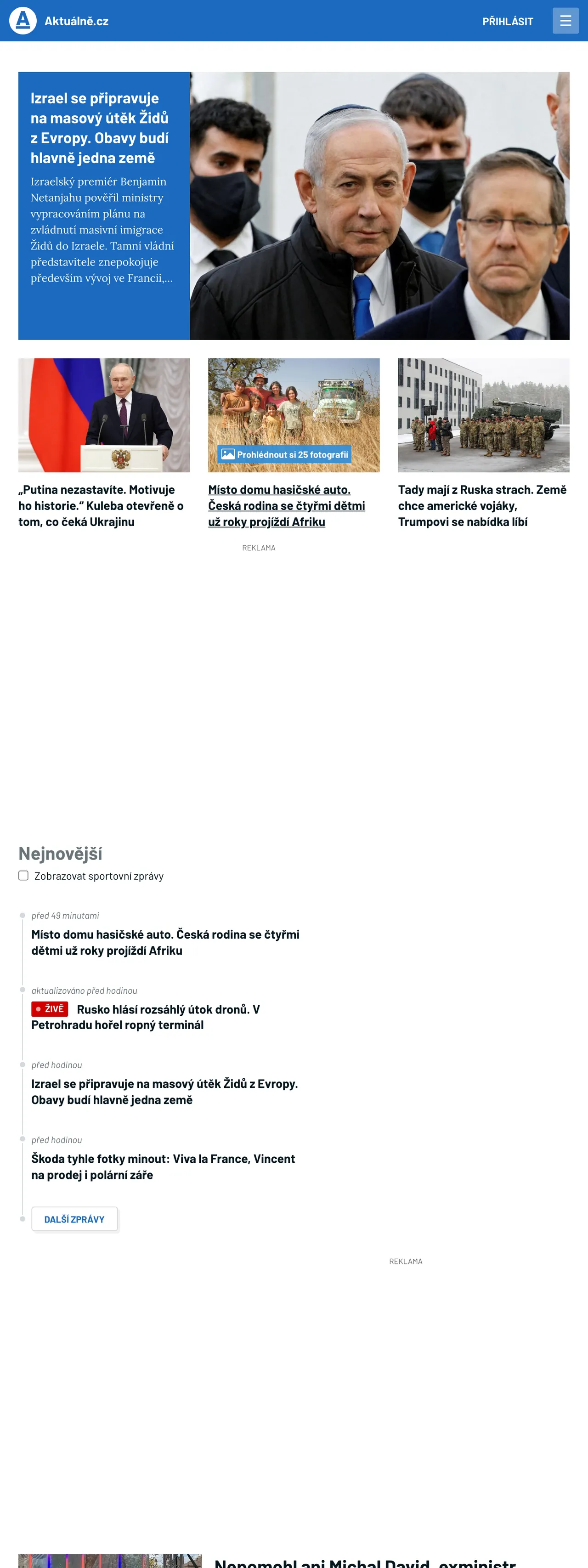 Screenshot of the Aktuálně.cz front page