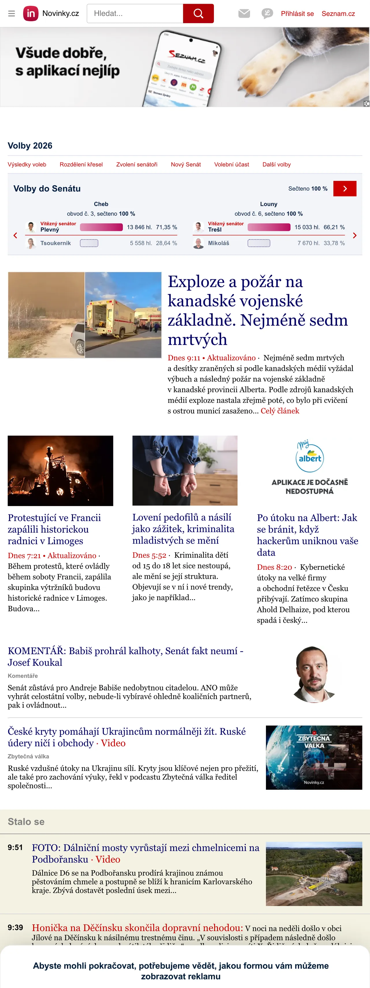 Screenshot of the Novinky.cz front page