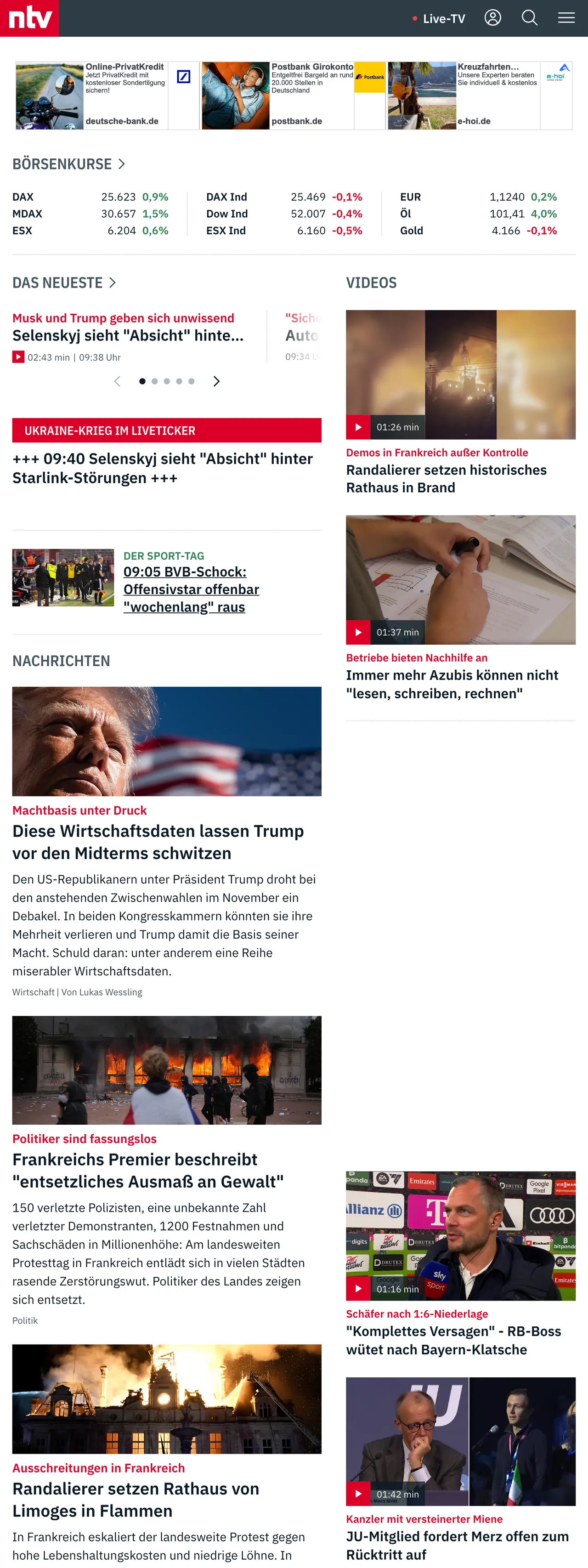 Screenshot of the n-tv front page