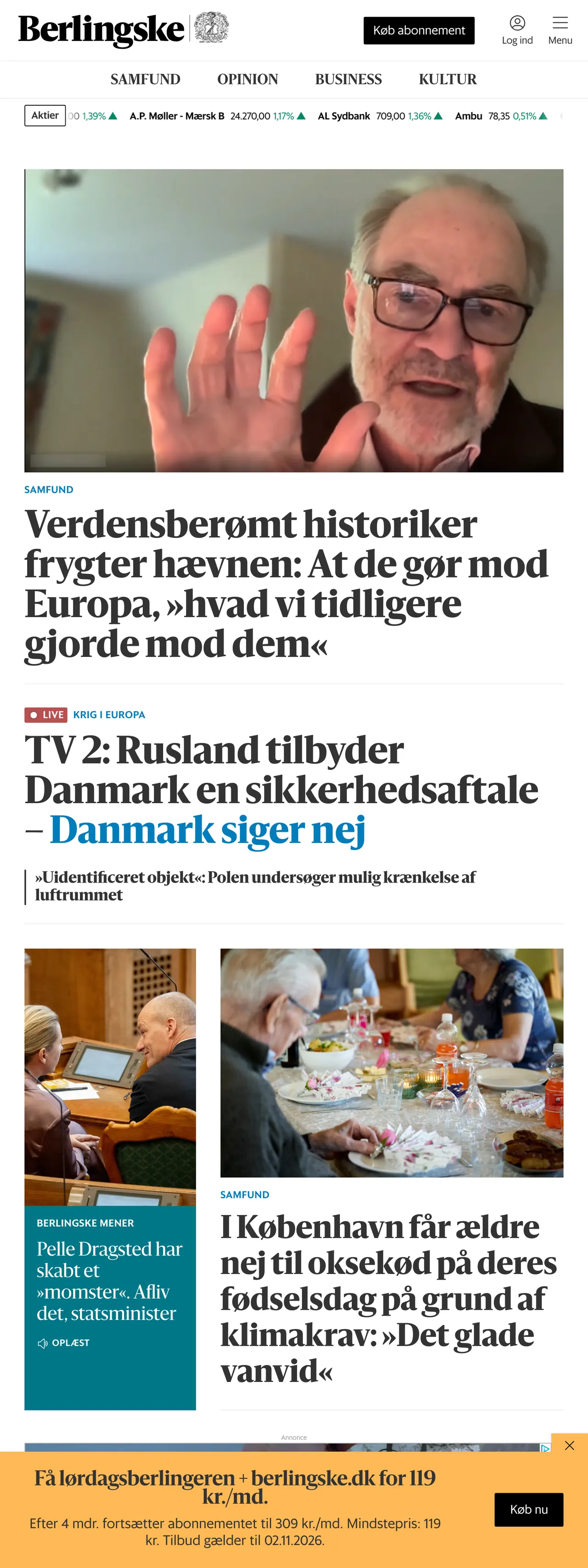 Screenshot of the Berlingske front page