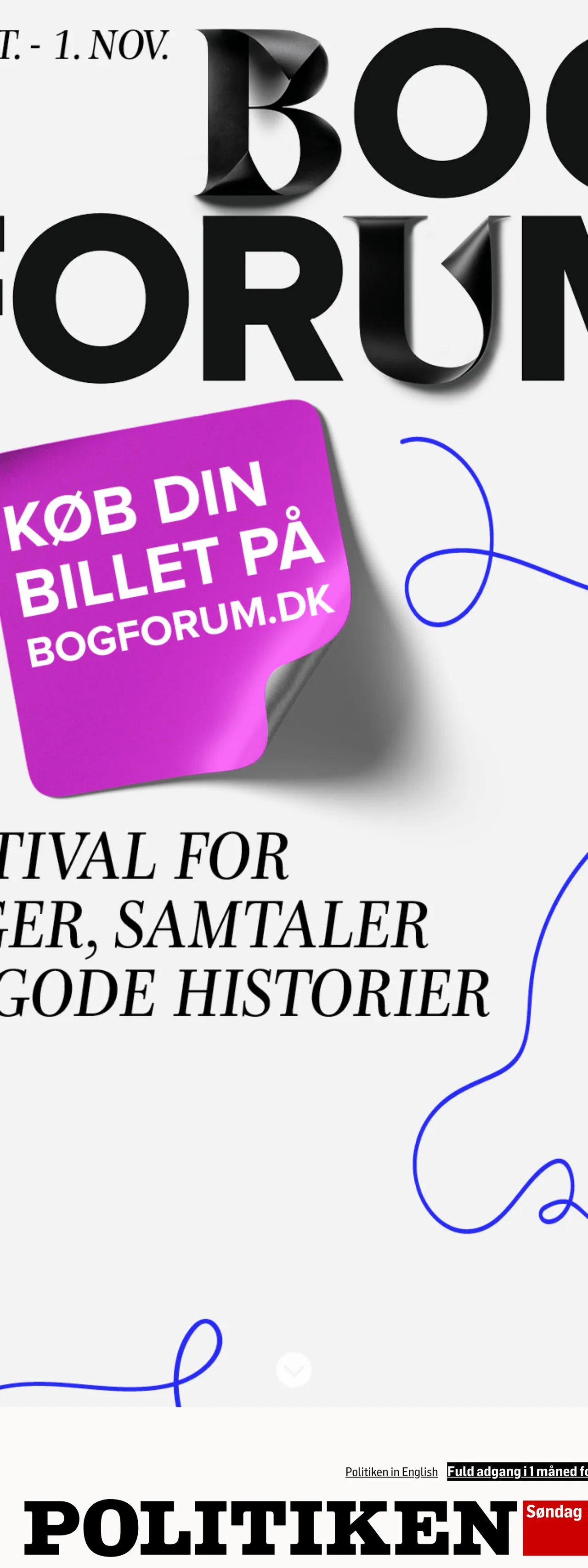 Screenshot of the Politiken front page