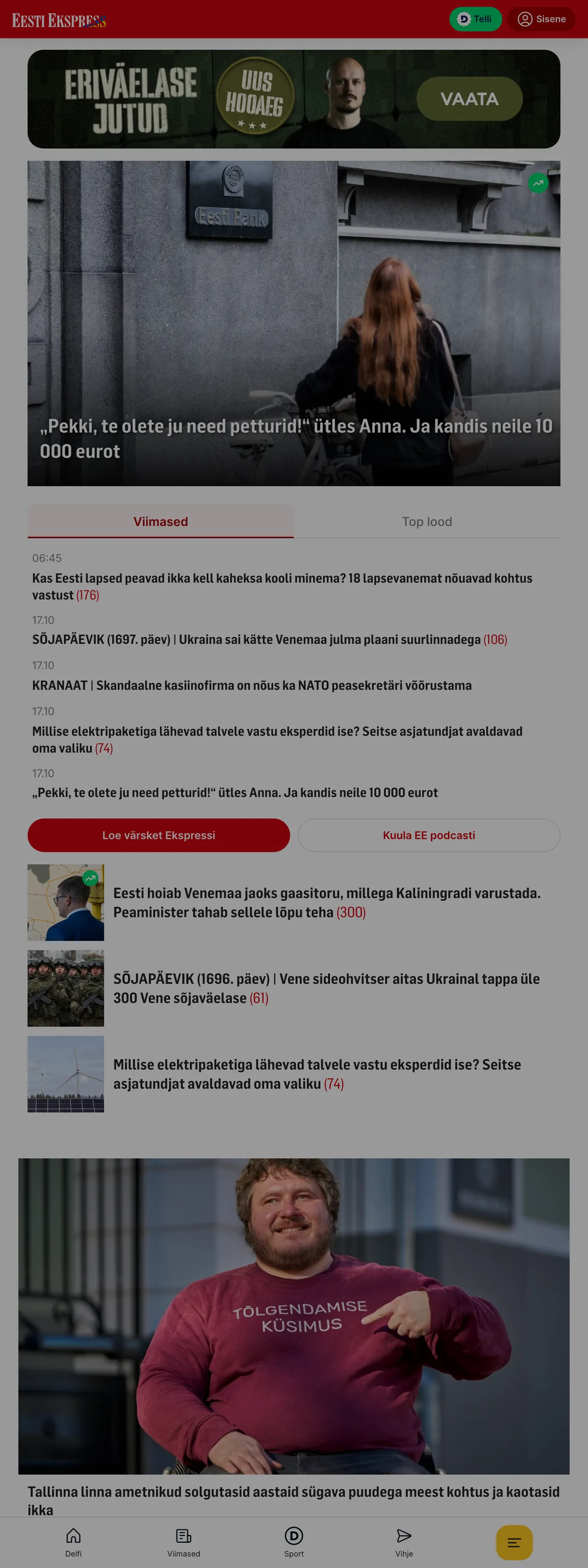Screenshot of the Eesti Ekspress front page